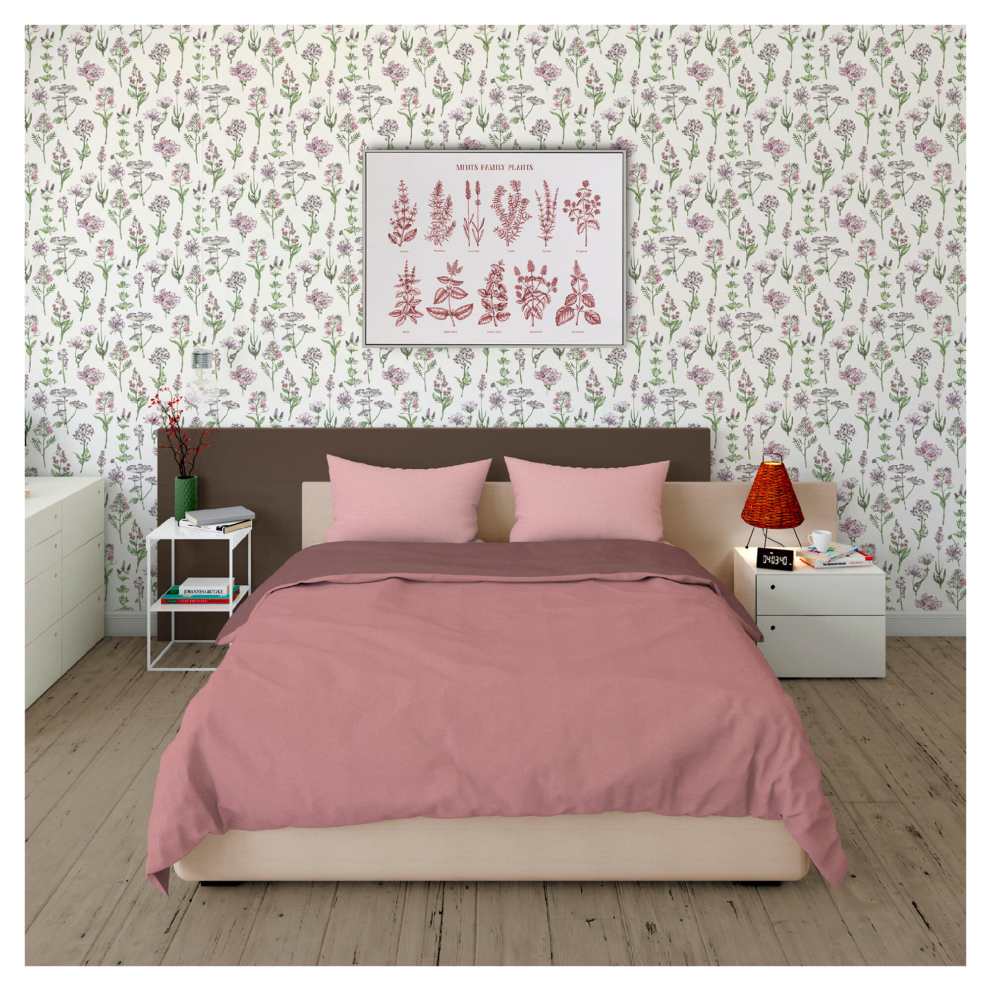 Papel pintado tnt aplicación cola en pared naturaleza plantas 2971 verde vinelus 52cmx10m lavable apto para cocinas o baños