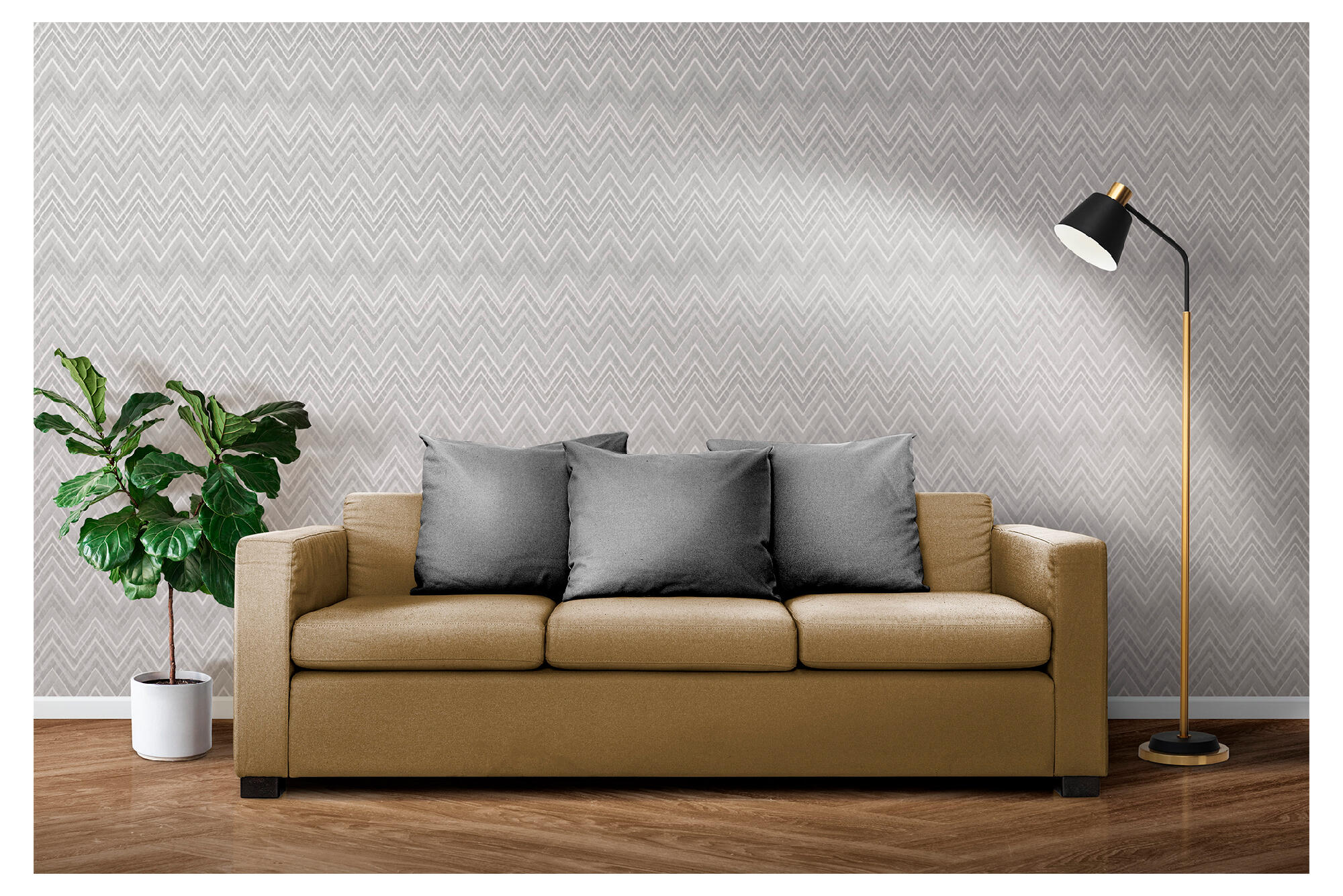 Papel pintado tnt aplicación cola en pared geométrico zigzag 2983 gris vinelus 52cmx10m lavable apto para cocinas o baños