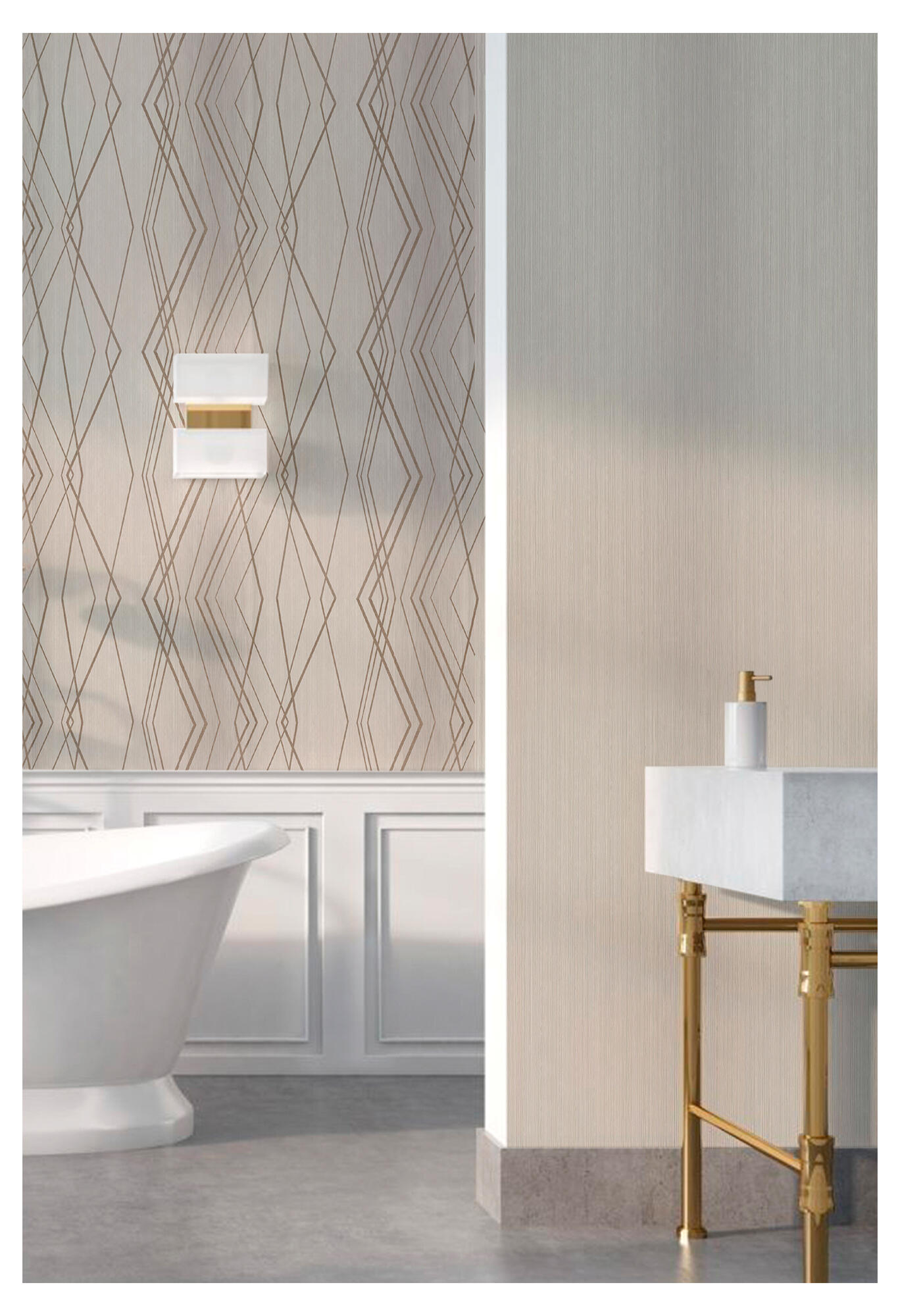 Papel pintado vinilo aplicación cola en pared geométrico geometrico 44670-2 gris vinelus 53cmx10.05m lavable apto para cocinas o baños