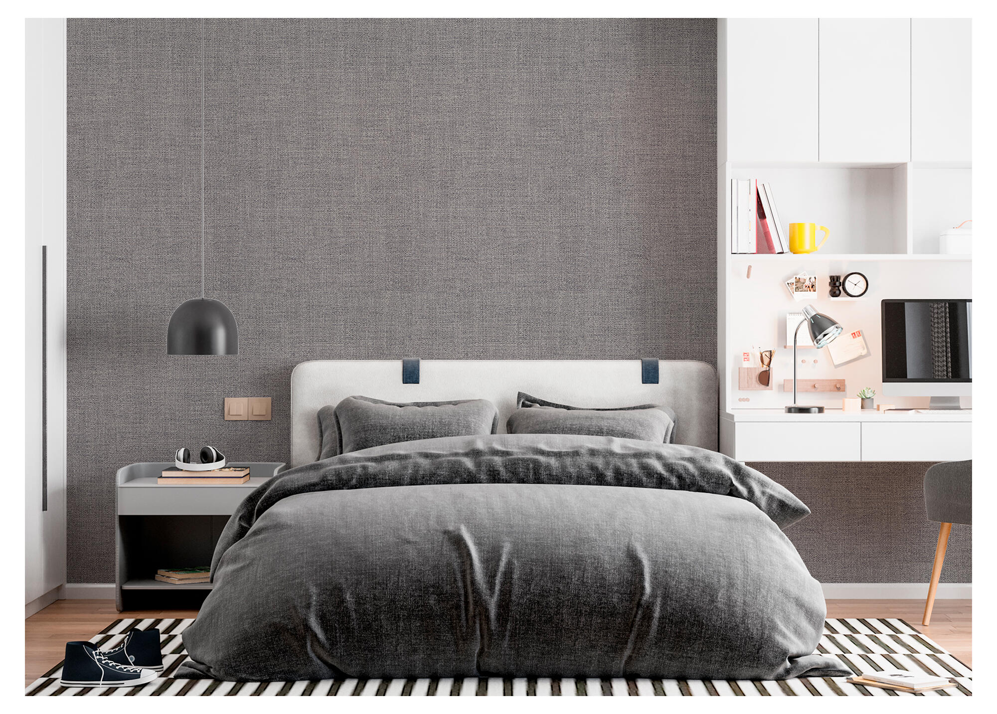 Papel pintado vinilo aplicación cola en pared liso textura 34300-2 gris vinelus 53cmx10.05m lavable apto para cocinas o baños