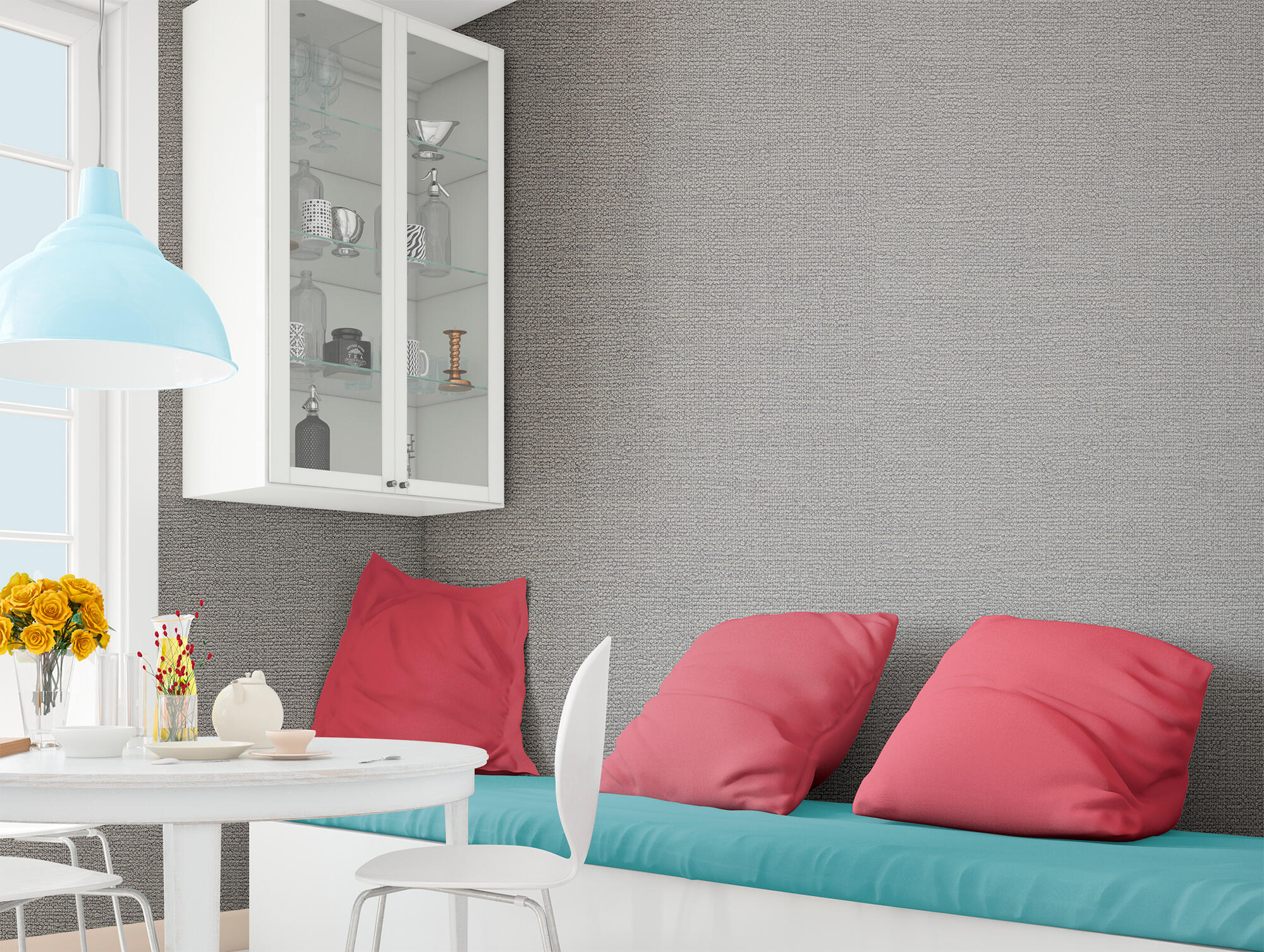 Papel pintado vinilo aplicación cola en pared liso textura 34300-1 gris 53cmx10.05m lavable apto para cocinas o baños