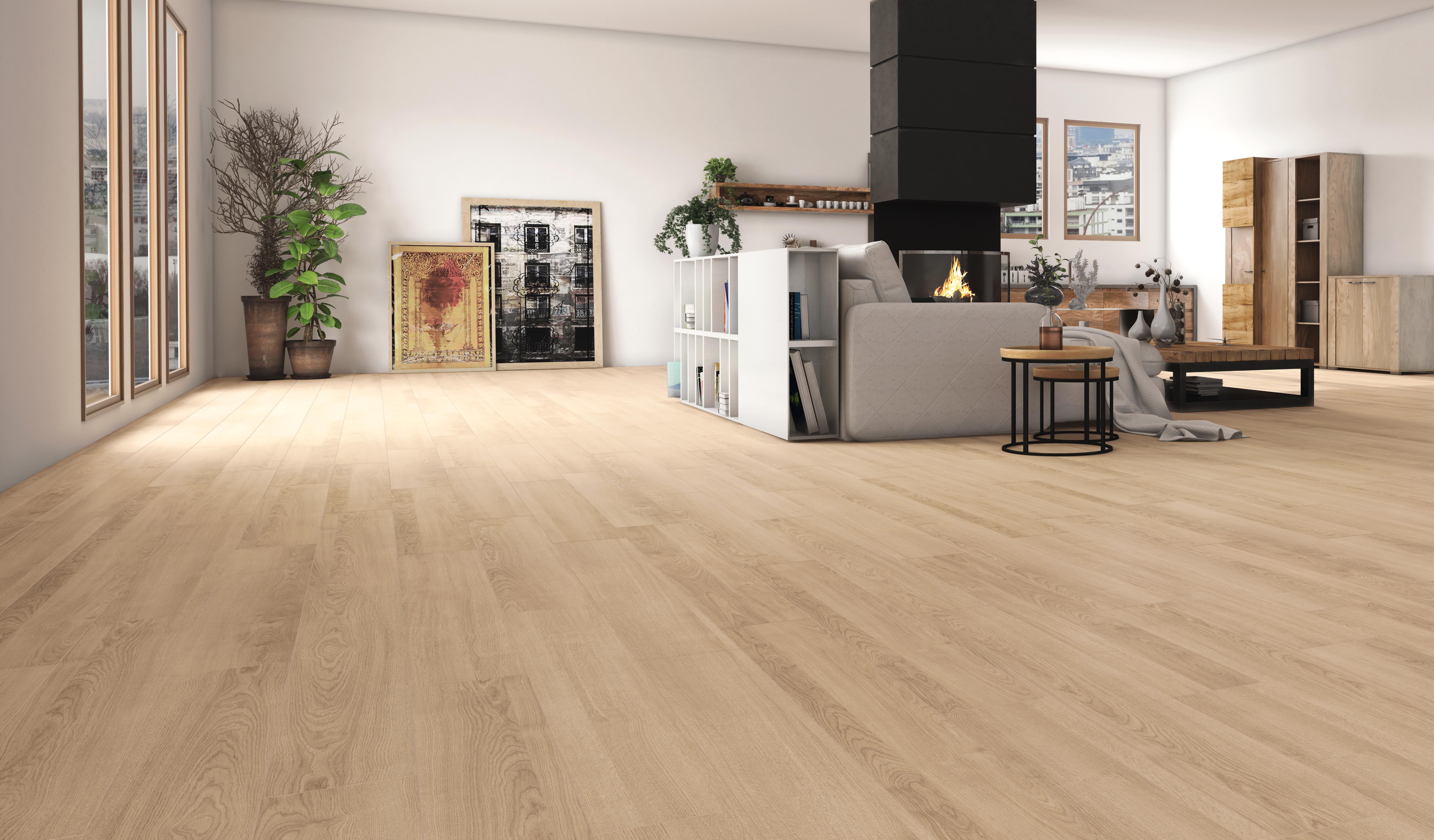 Pavimento laminato effetto legno rovere chiaro, resistente all'acqua, AC4 classe 32, sp. 7 mm, Casa Classico Abele, 2.467 m² - 2