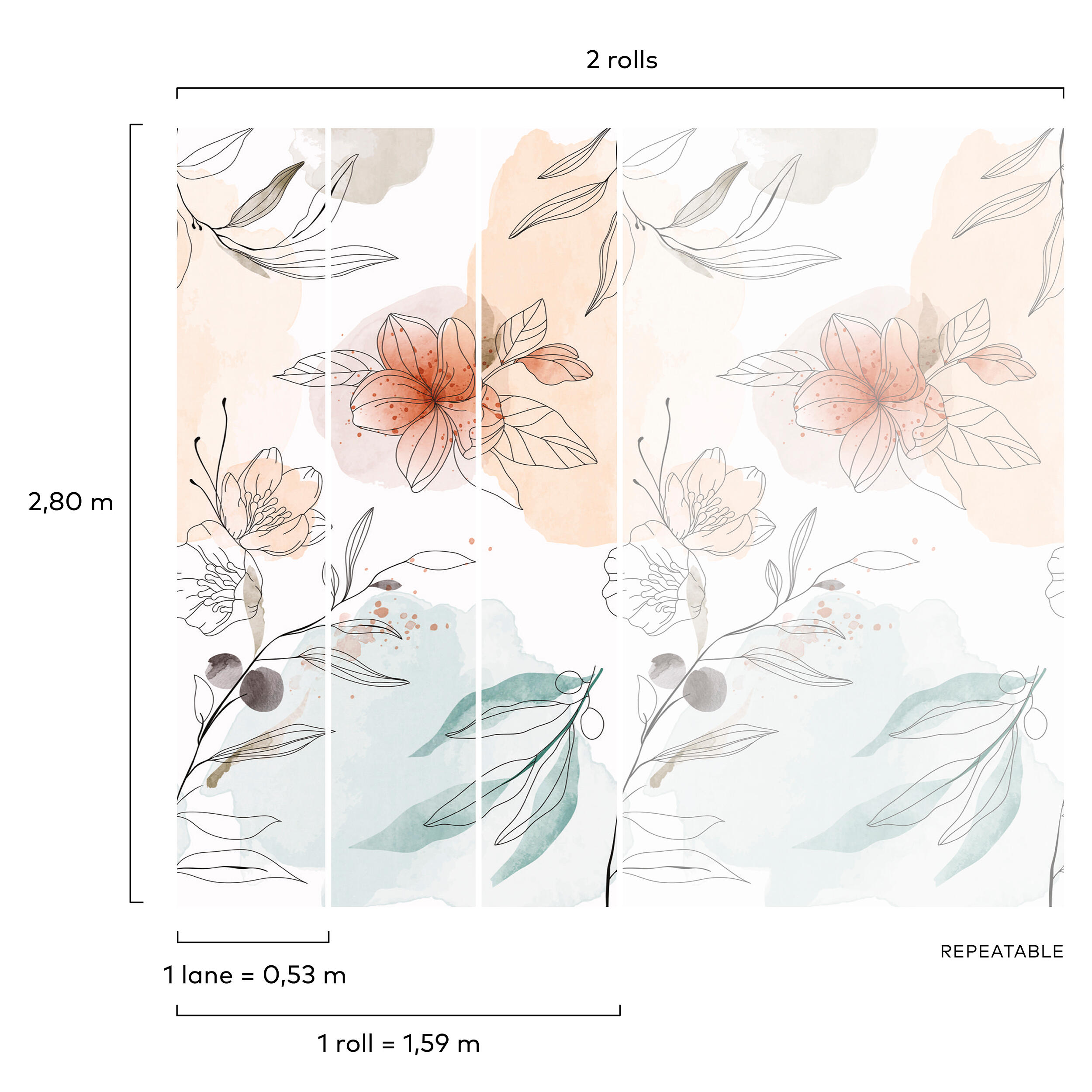Papier peint panoramique Elegant floral rose l.159 x H.280 cm - 4