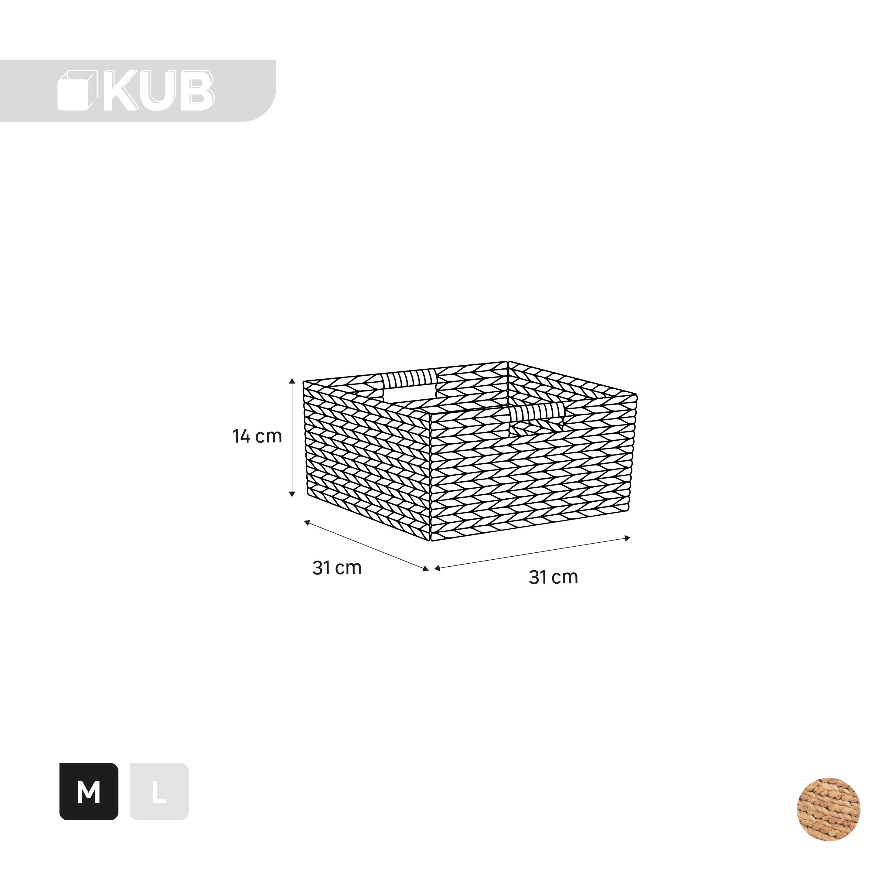 Cesta de jacinto de agua de 14x31x31 cm y capacidad de 13L - 5