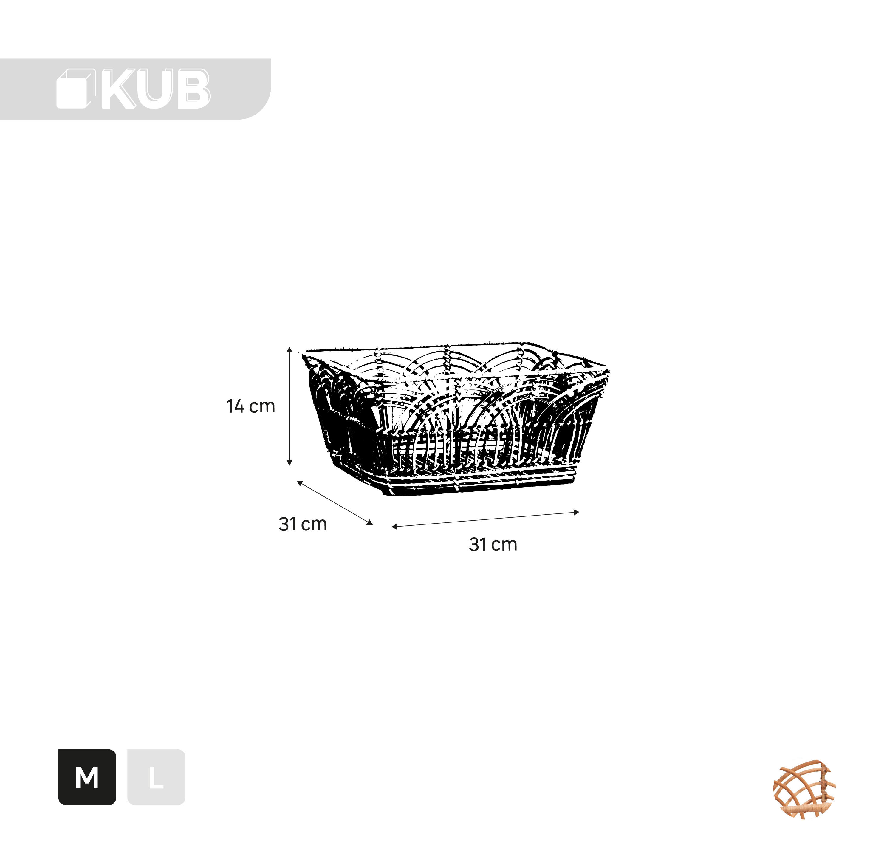 Panier SPACEO Kub Rotin H.14 x l.31 x P.31 cm - 3