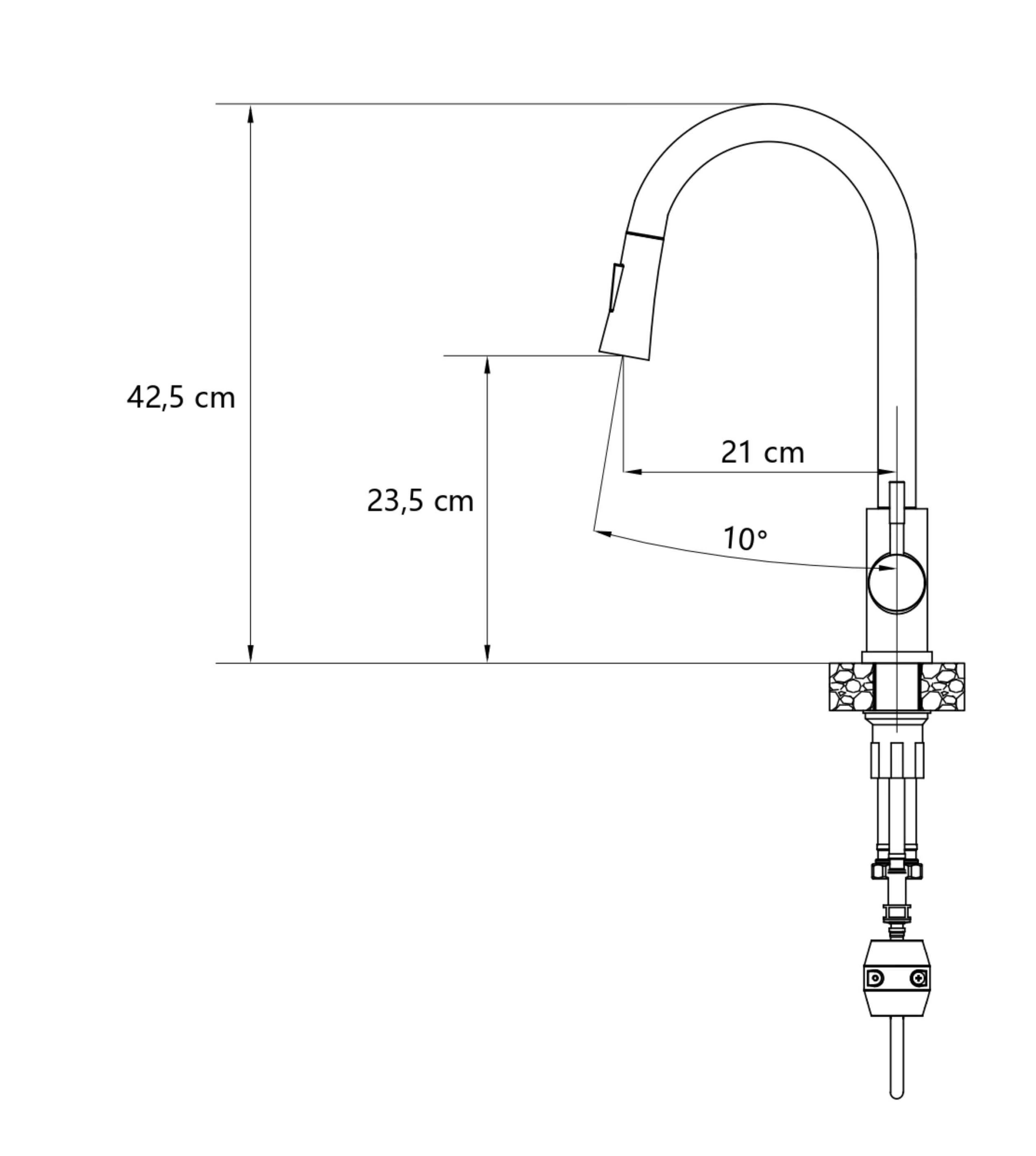 Bateria kuchenna z wyciąganą wylewką U 40 cm Erica Czarna Quadron - 7