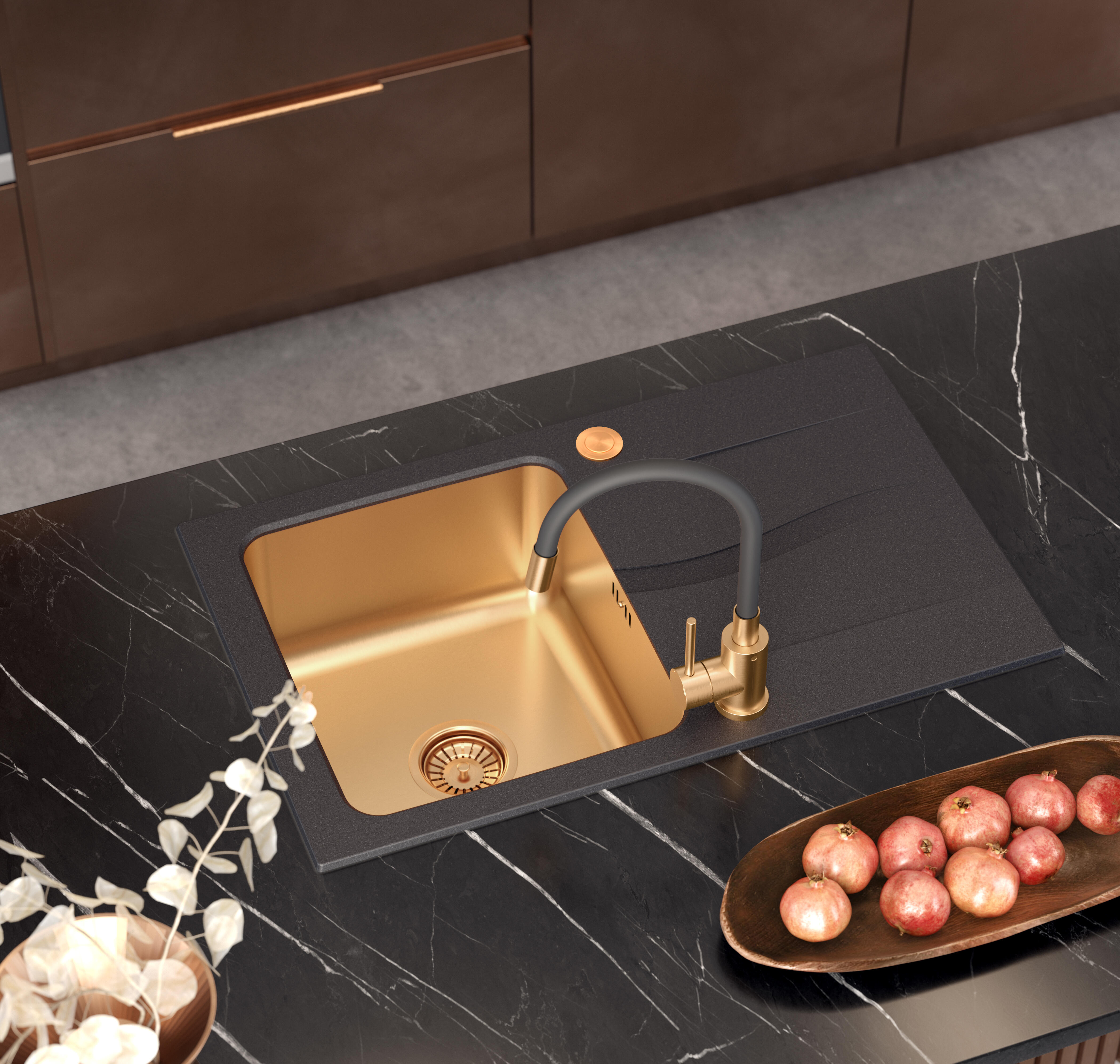 Bateria kuchenna z elastyczną wylewką U Elastic Czarna Miedziana Quadron - 3