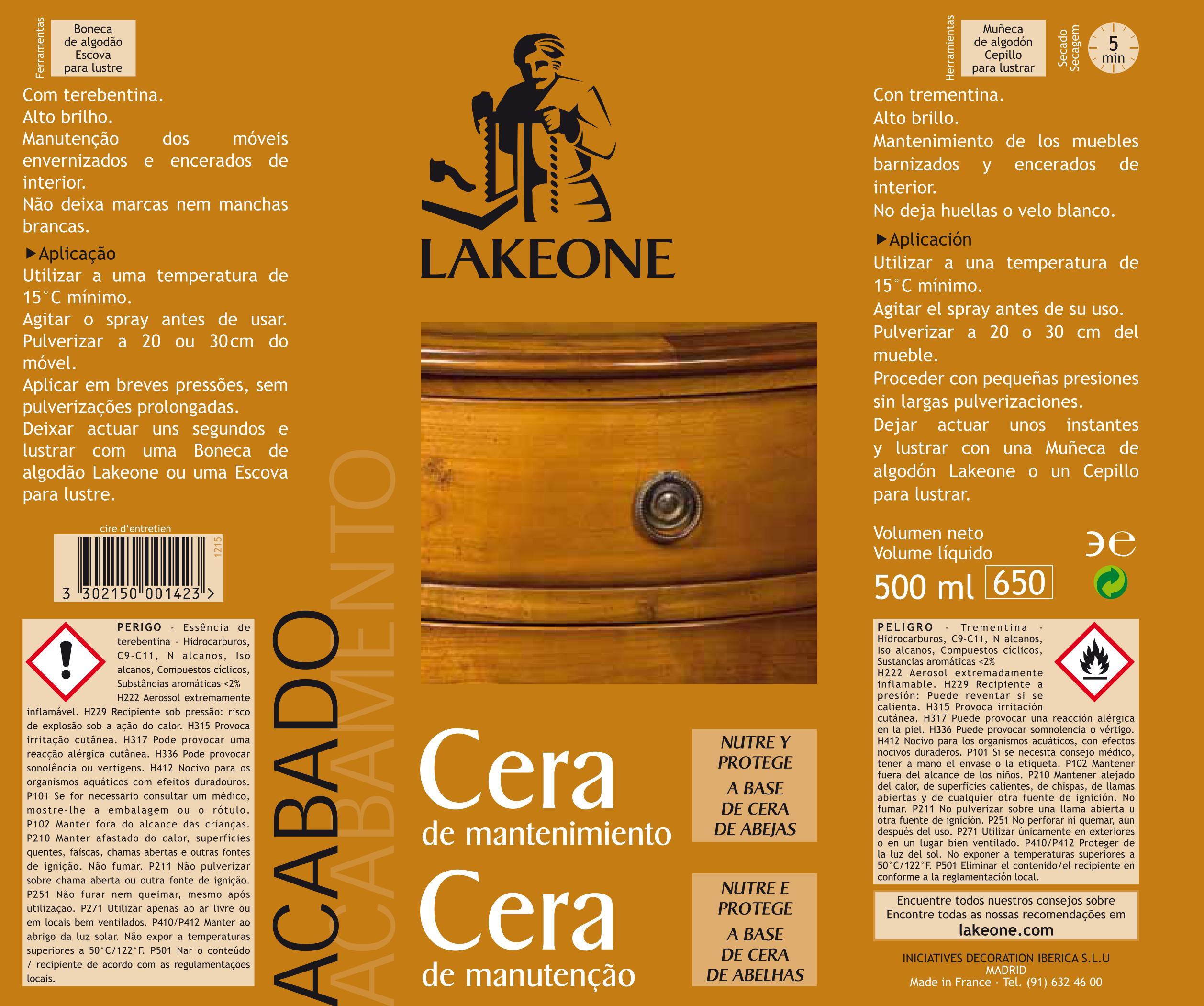 Spray cera de mantenimiento LAKEONE 0,4L - 2