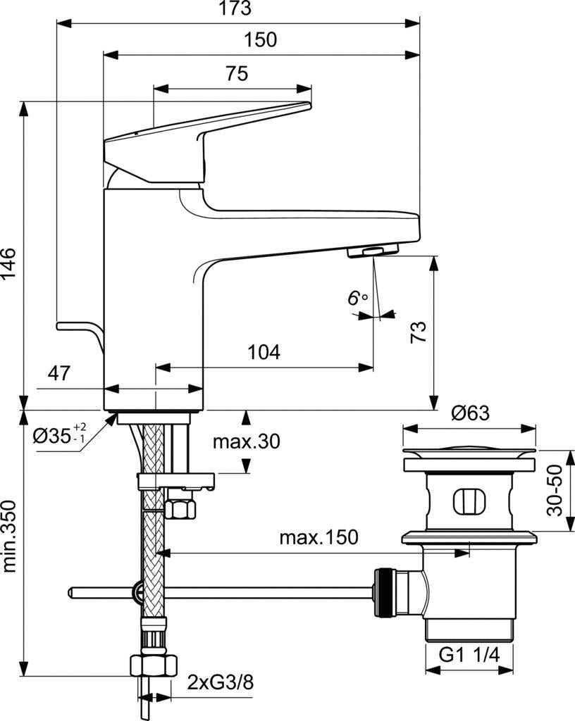 Rubinetto per lavabo a canna bassa getto laminare cristallino Ceraplan cromo lucido IDEAL STANDARD H 14.6 cm - 4