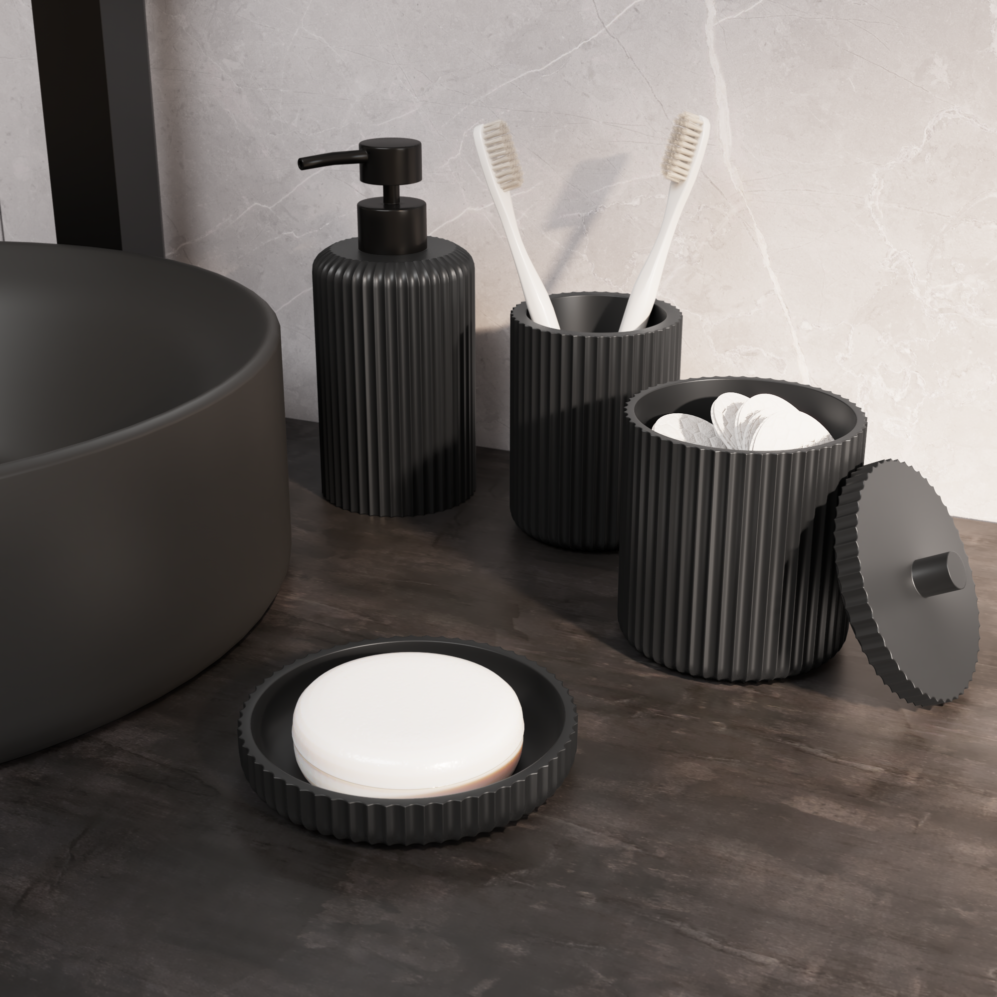 Portacepillos negro de resina - 4