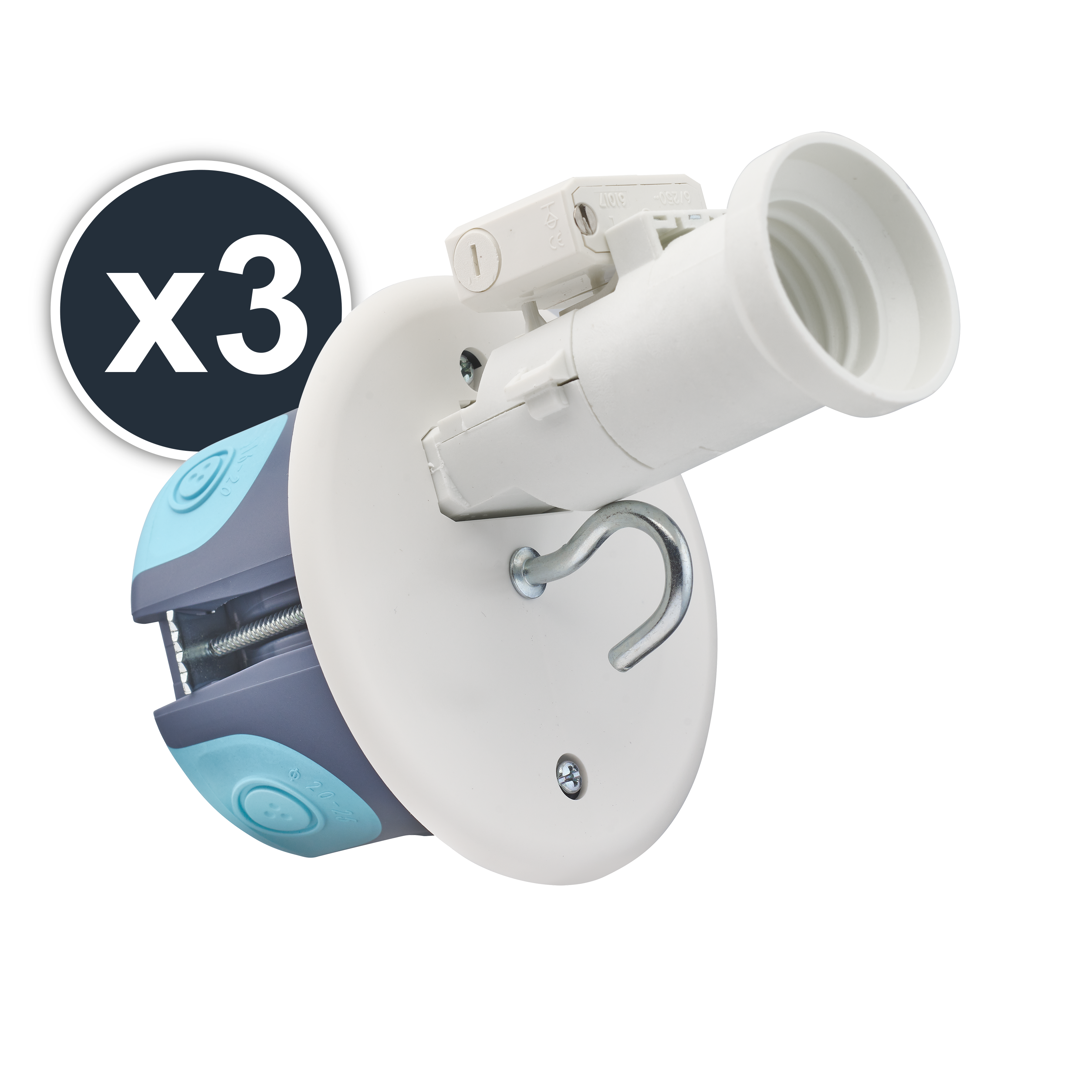 Lot de 3 boîtes d'encastrement DCL pour plafond et douille E27, cloison creuse 1 - 2