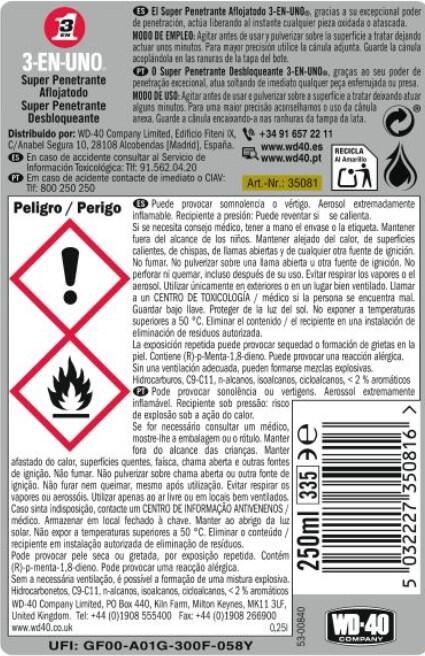 Spray super penetrante 3 EM 1 PROFISSIONAL DESBLOQUEANTE 250ML - 6