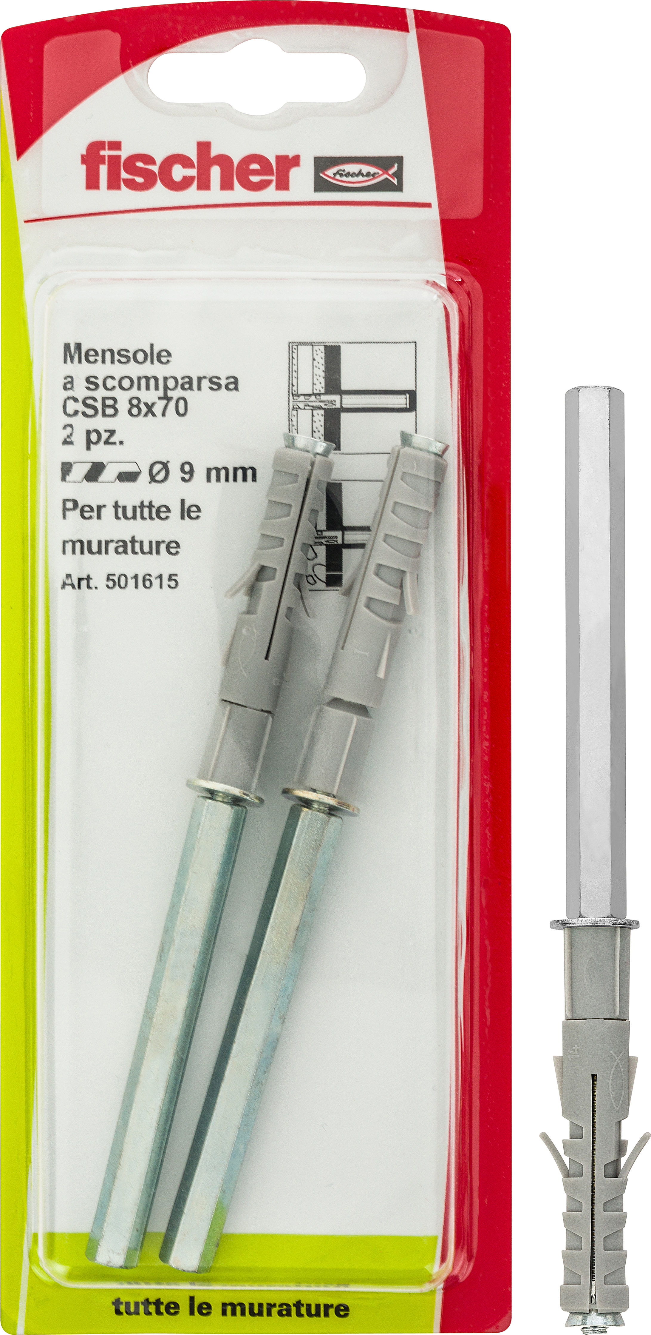 Set di tasselli con vite FISCHER CSB 8/70 K Mensola a scomparsa in nylon ø 8 mm, 2 pezzi - 3