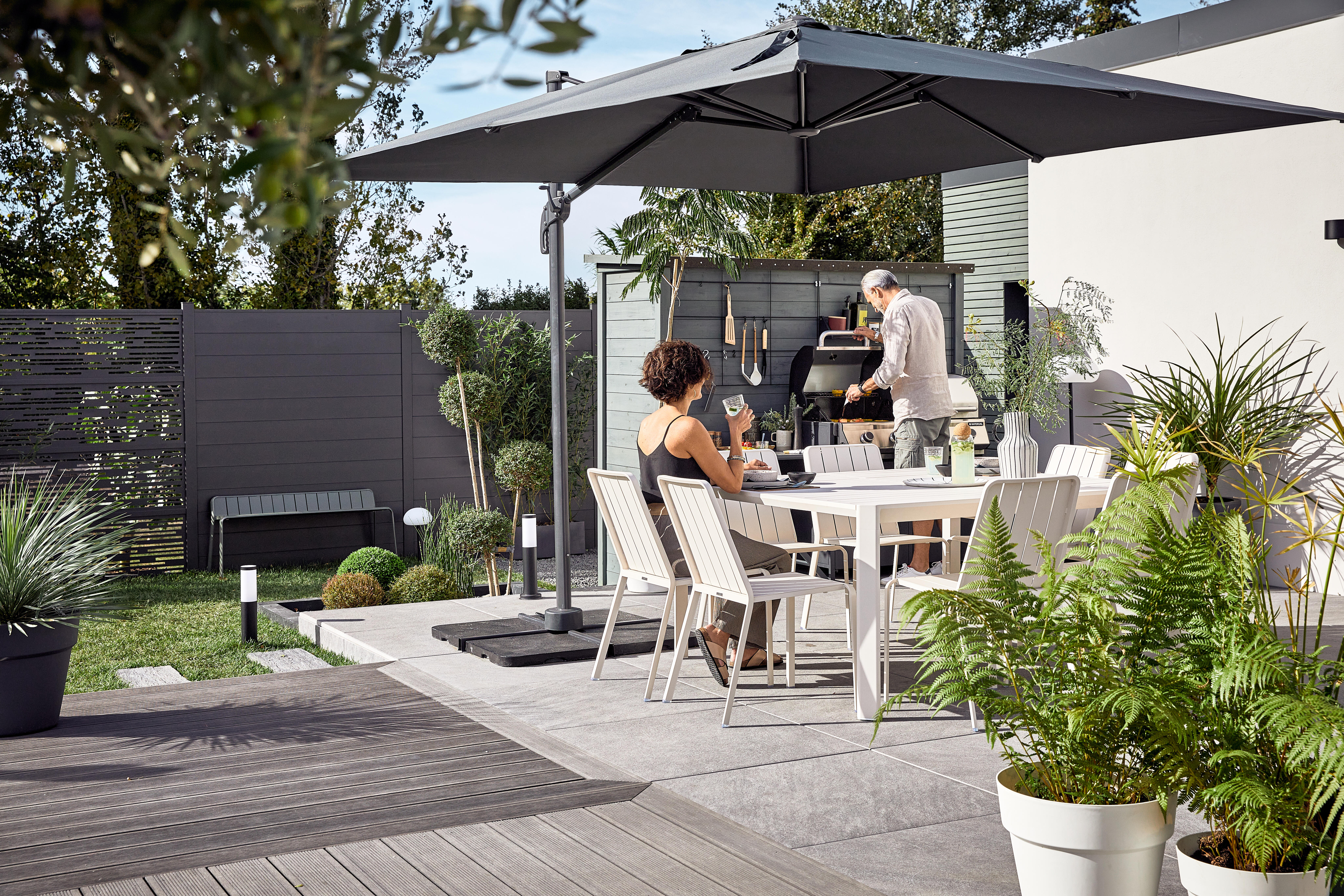 Parasol déporté carré anthracite Aura NATERIAL L.286 x l.286 cm - 3
