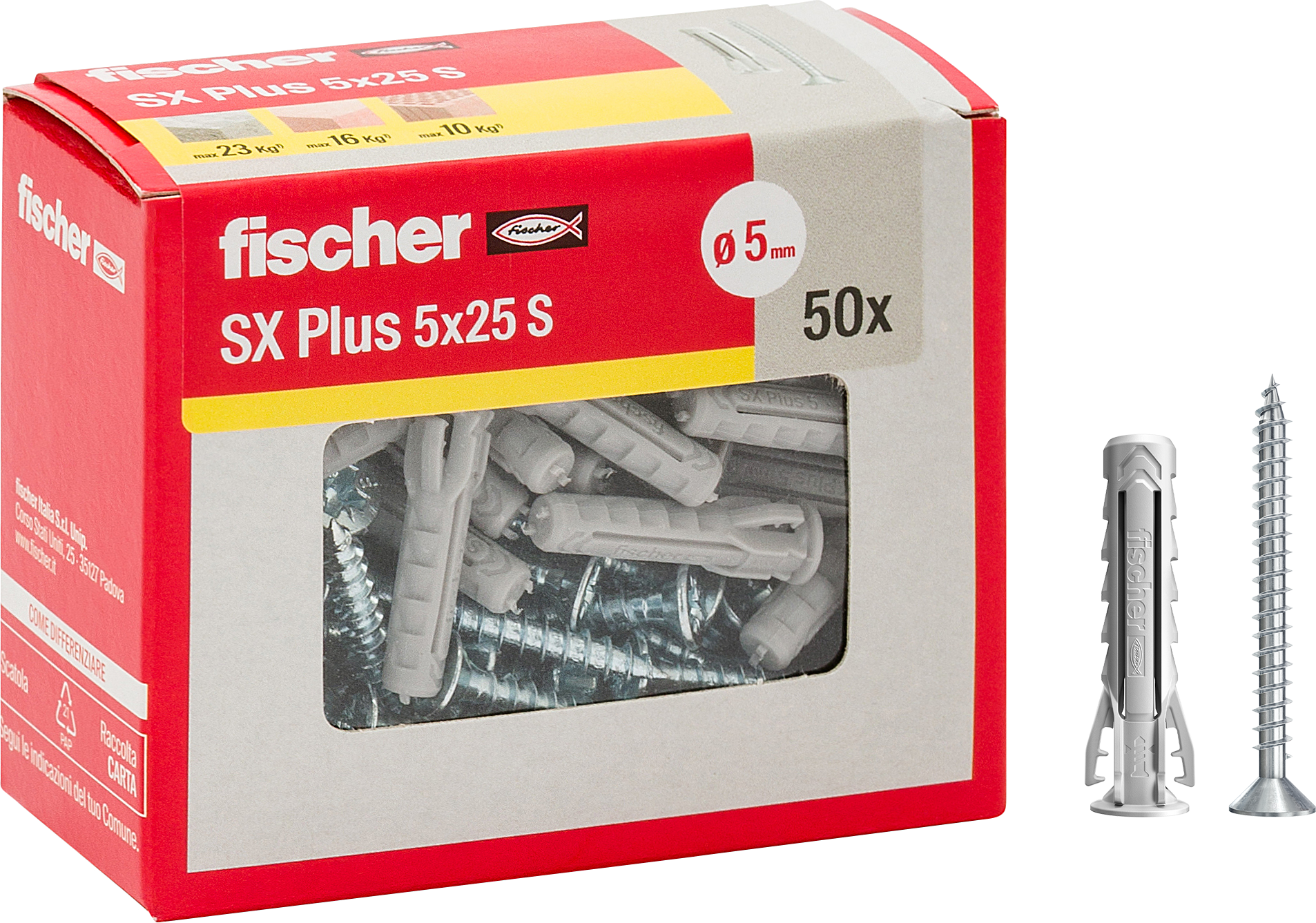 Set di tasselli con vite FISCHER SX Plus 5x25 S Y in nylon ø 5 mm, 50 pezzi - 8