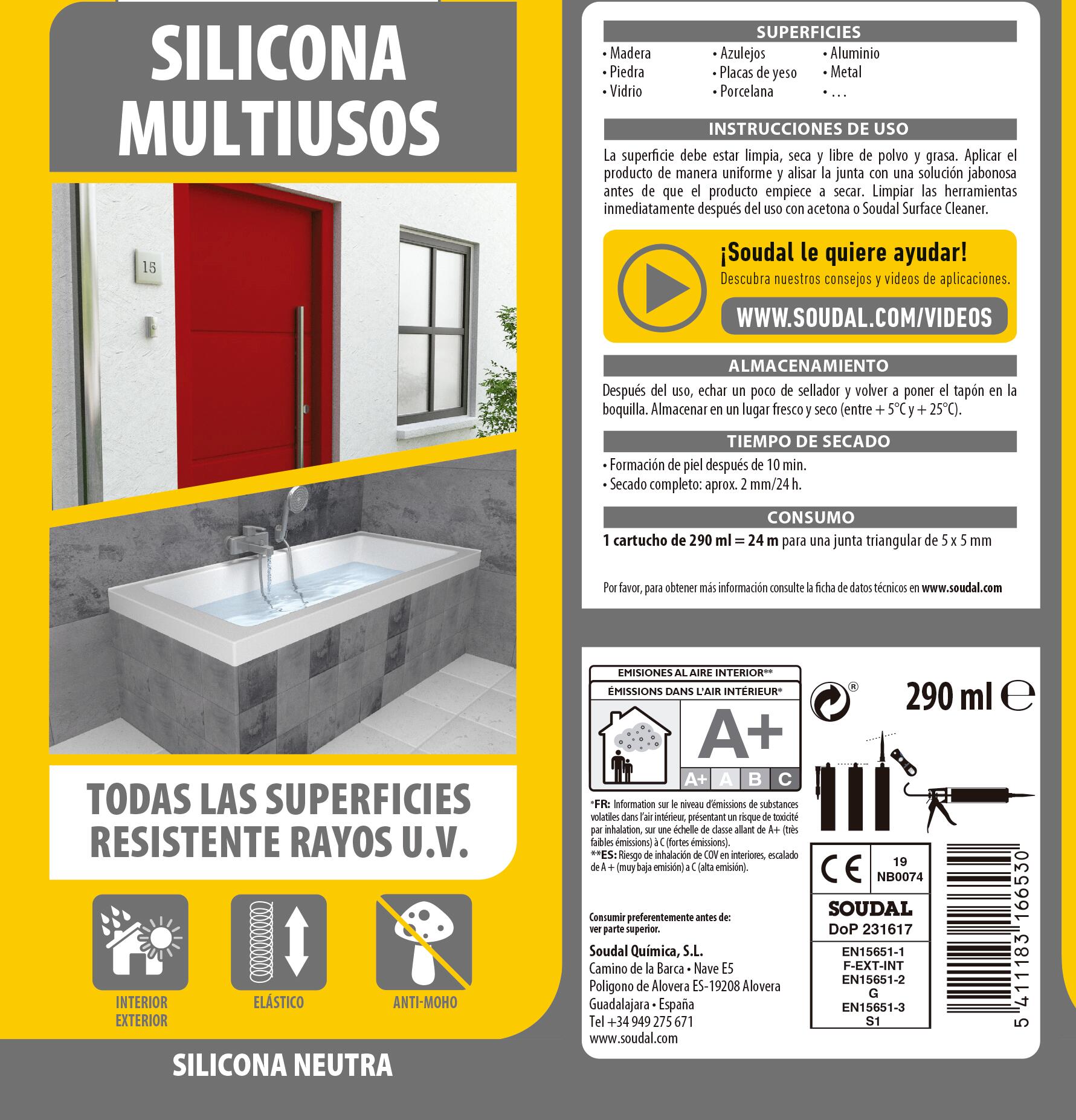 Silicona multiuso neutra SOUDAL 290 ml marrón - 9