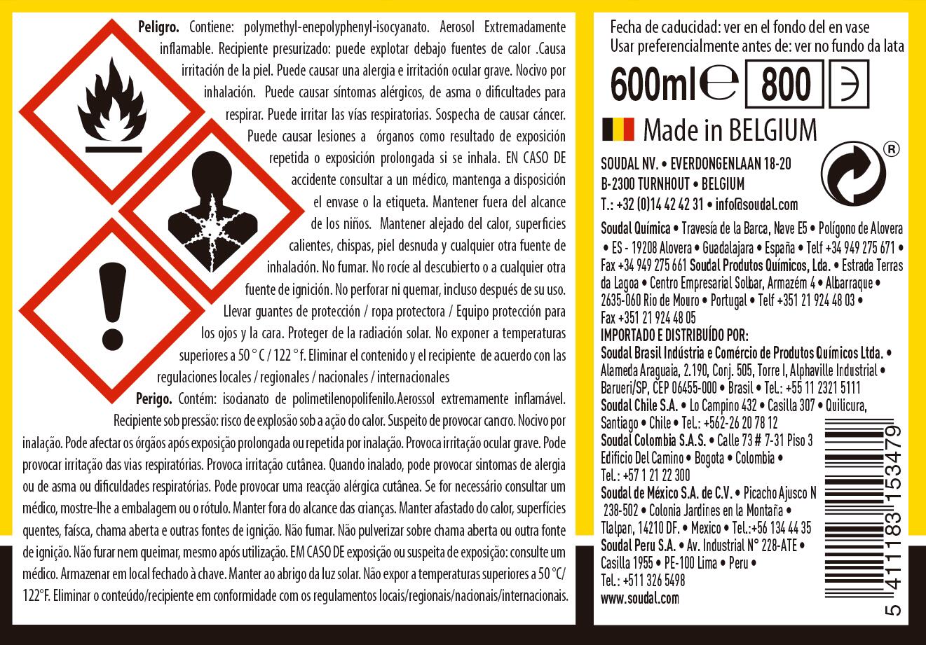 Espuma de poliuretano SOUDAL Genius Mega 600 ml para puertas, ventanas y paredes en color amarillo. Tiempo de secado 20-25 minutos. Aplicación manual. - 9
