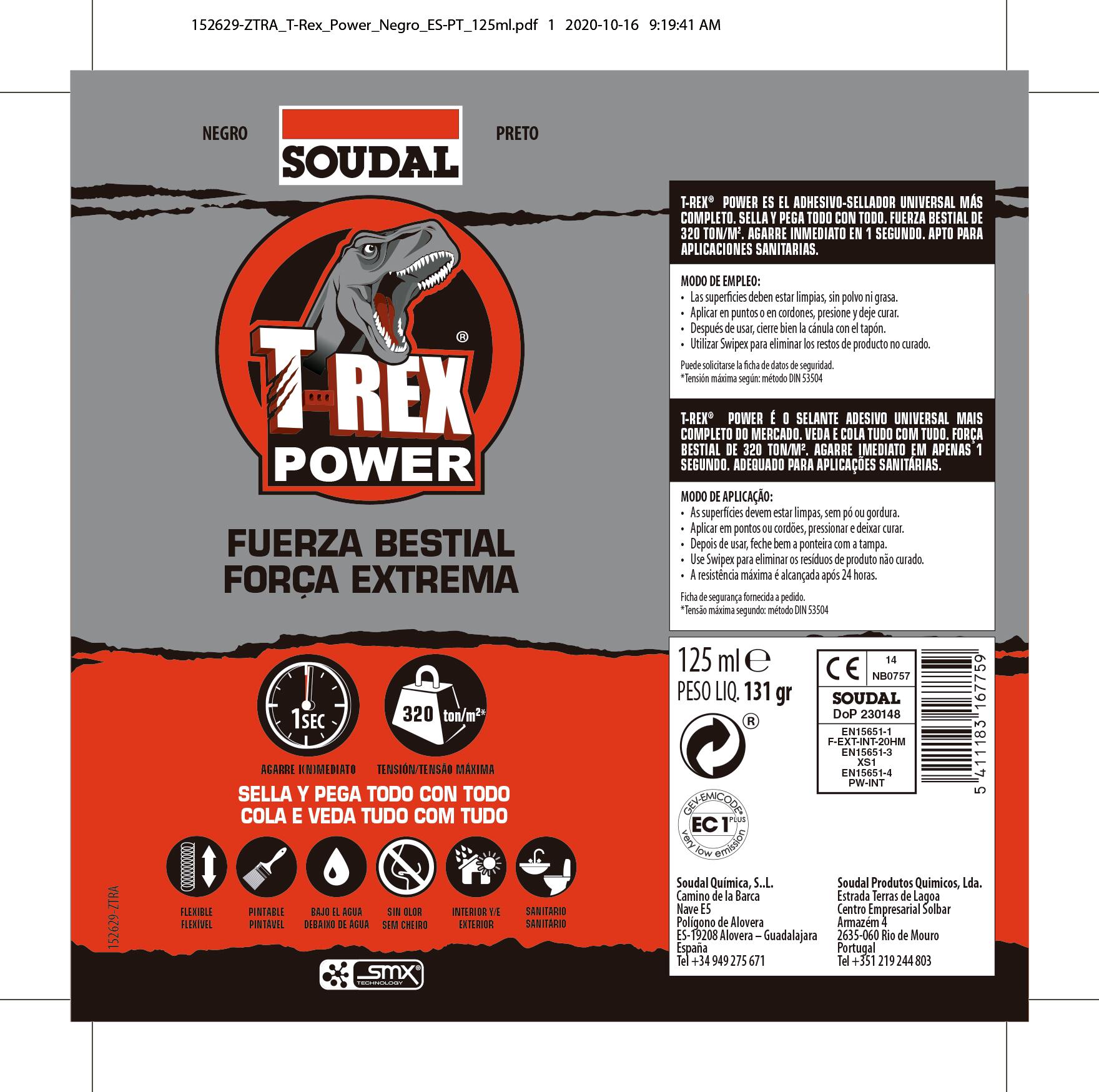 Adhesivo de montaje SOUDAL T-REX POWER 125ml blanco para madera, hormigón, resiste a las torsiones, aplicación con pistola. Para fijar un material a una superficie. - 8