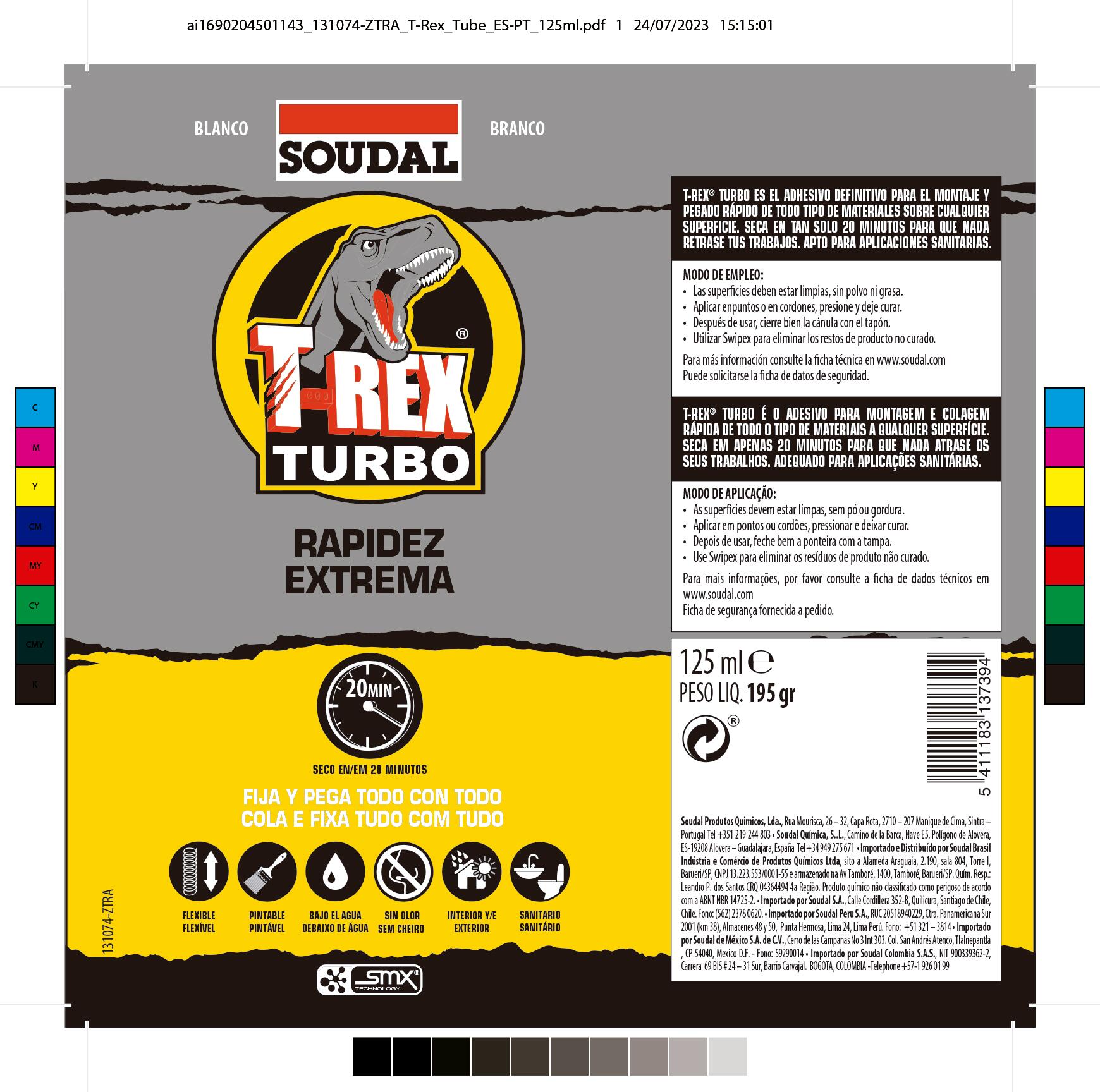 Adhesivo de montaje SOUDAL T-REX TURBO 125 ml blanco para madera, hormigón, cerámica, aplicación con pistola, compatible con humedad. Para fijar un material a una superficie. - 2