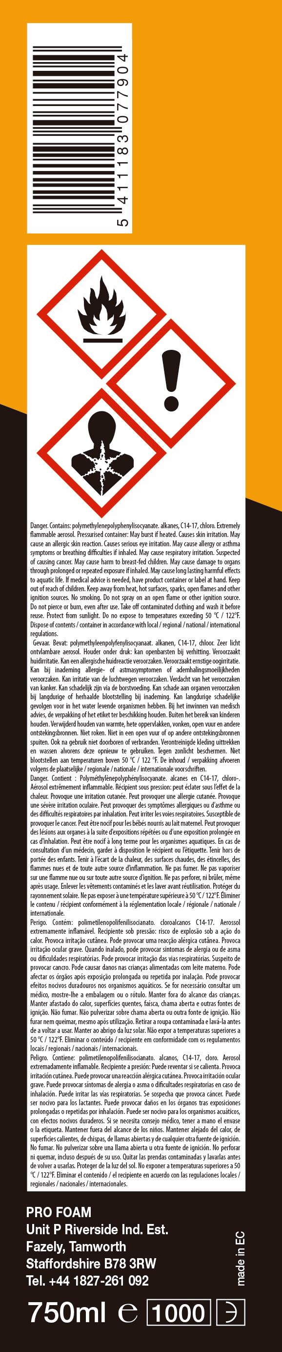 Espuma de poliuretano SOUDAL Profoam 750 ml para puertas, ventanas y paredes en color amarillo. Tiempo de secado 25 minutos. Aplicación con pistola. - 3