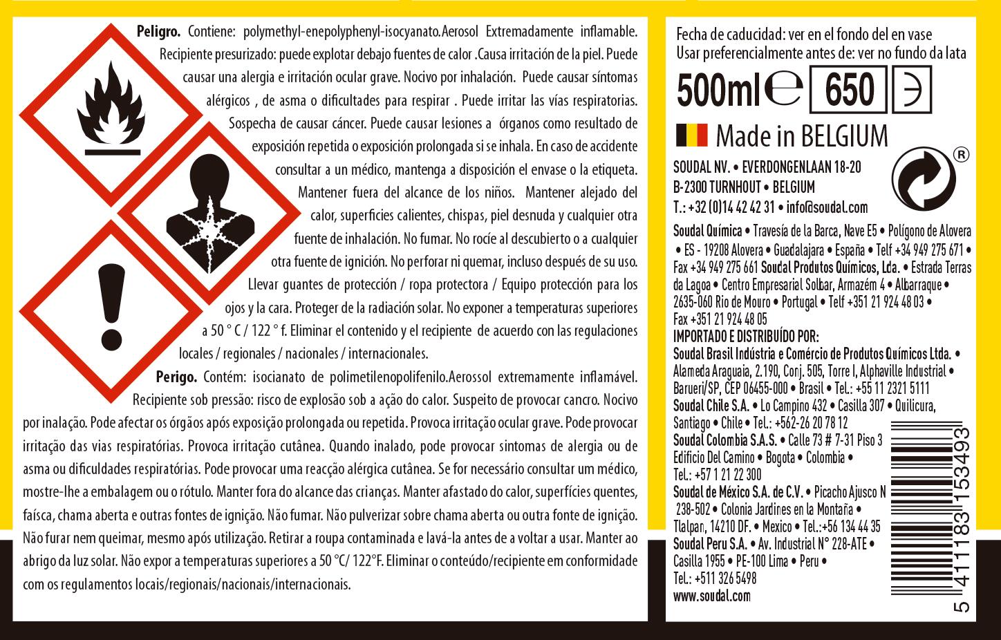 Espuma de poliuretano SOUDAL Genius B1 500 ml para puertas, ventanas y paredes en color azul. Tiempo de secado 55 minutos. Aplicación manual. - 3