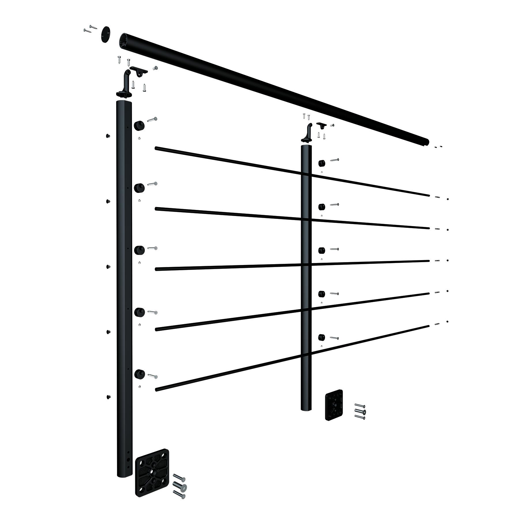 Balaustra in kit BURGER OPALU FULL BLACK in alluminio nero L 200 cm - 4