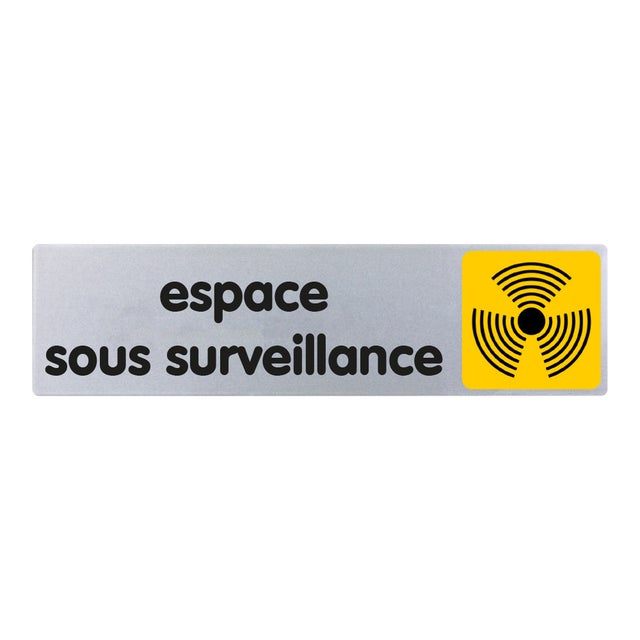 Plaque espace sous surveillance NOVAP plexiglas gris et jaune L.17 x H.4.5 cm