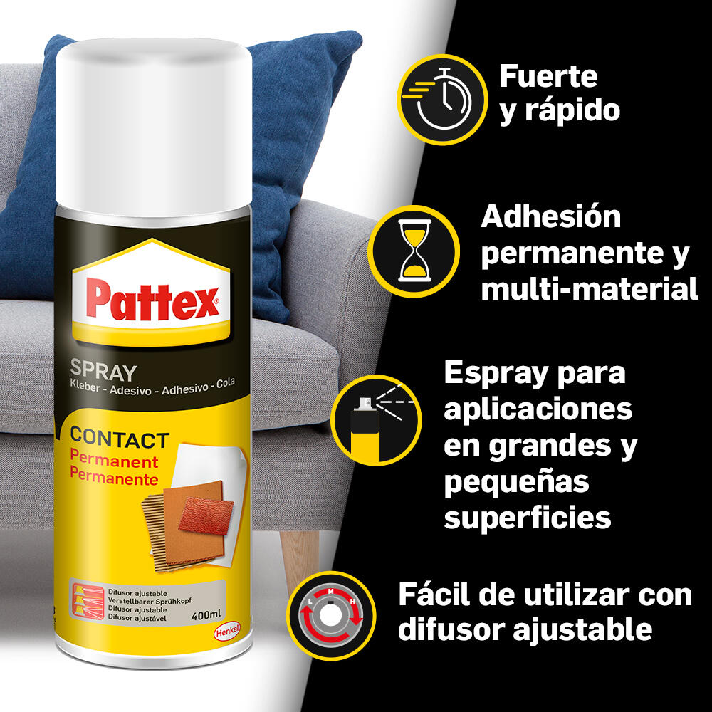 Cola de contacto Pattex 400 ml amarillo, para papel, resiste al calor. Para unir materiales. - 10