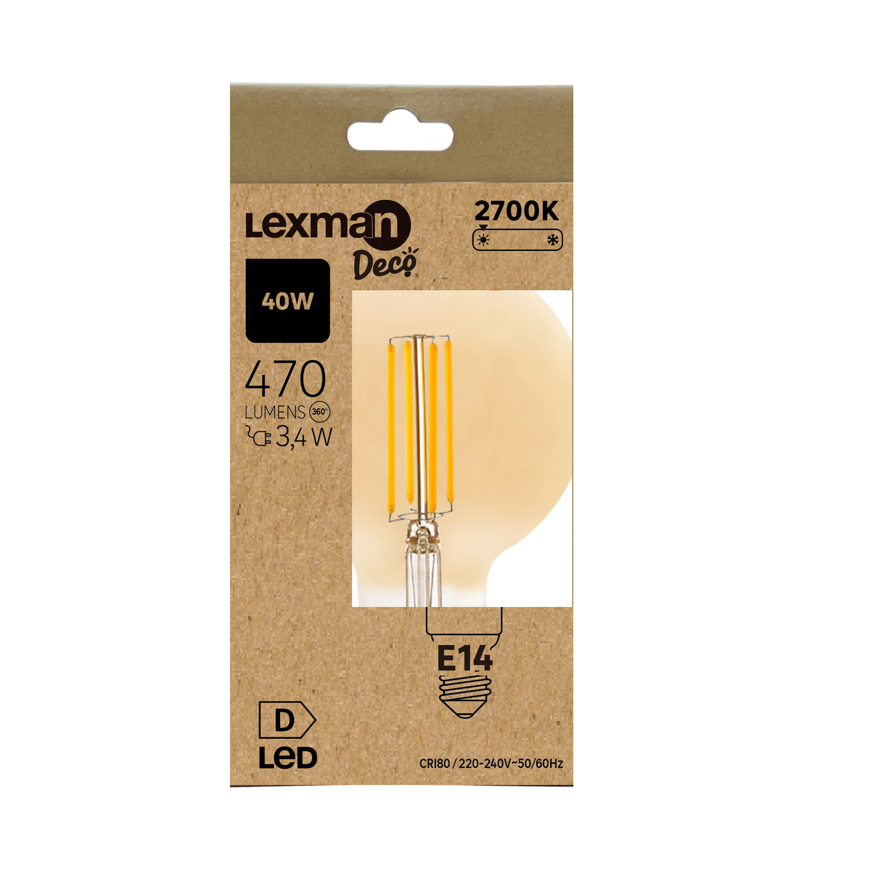 Ampoule led à filament, globe mm E14, 470lm = 40W, blanc chaud, LEXMAN - 3
