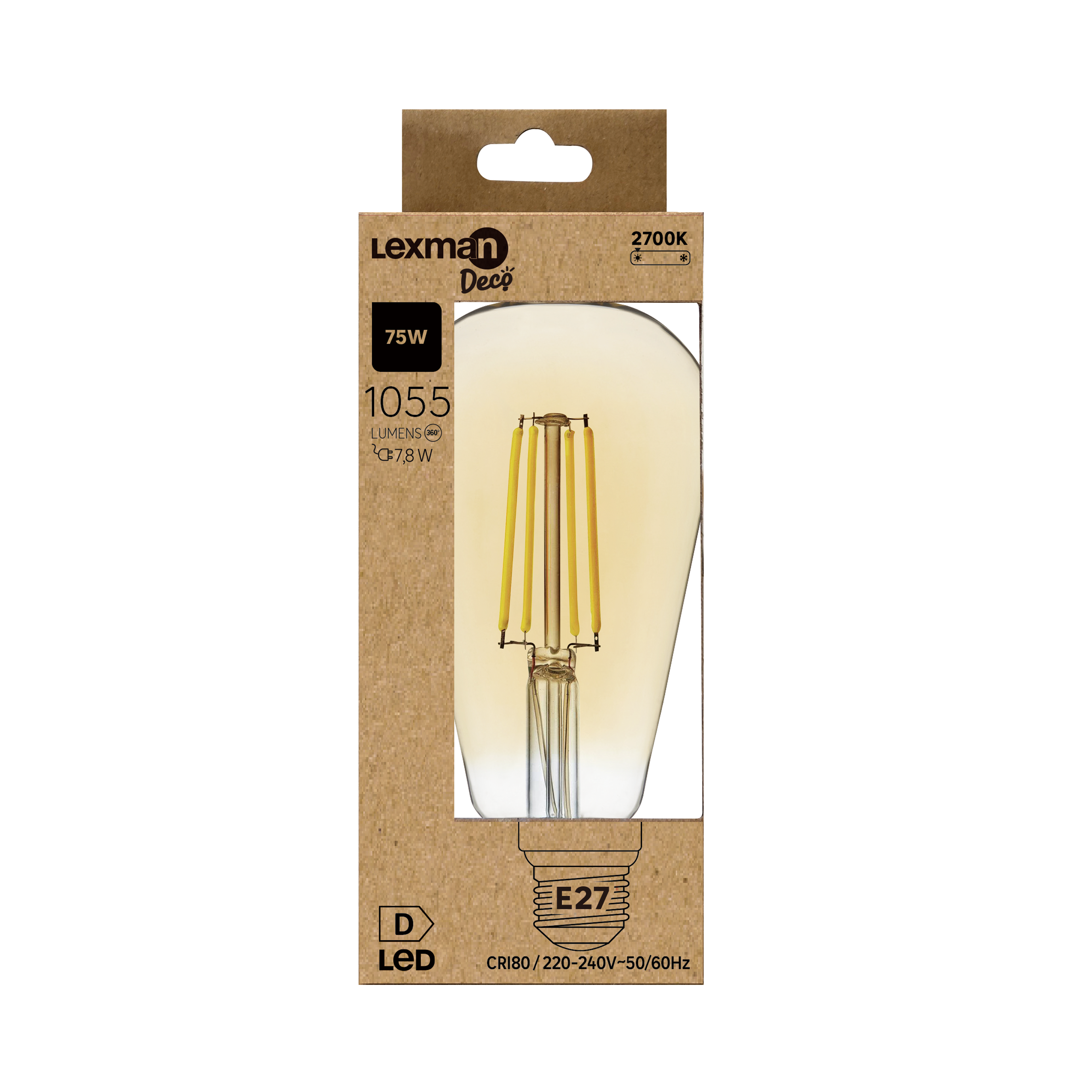 Bombilla decorativa LED filamento E27 Edison 1055 lúmenes 7.8W color de la luz blanco cálido 2700K CRI 89-80 luz natural y fiel clase energética D - 3