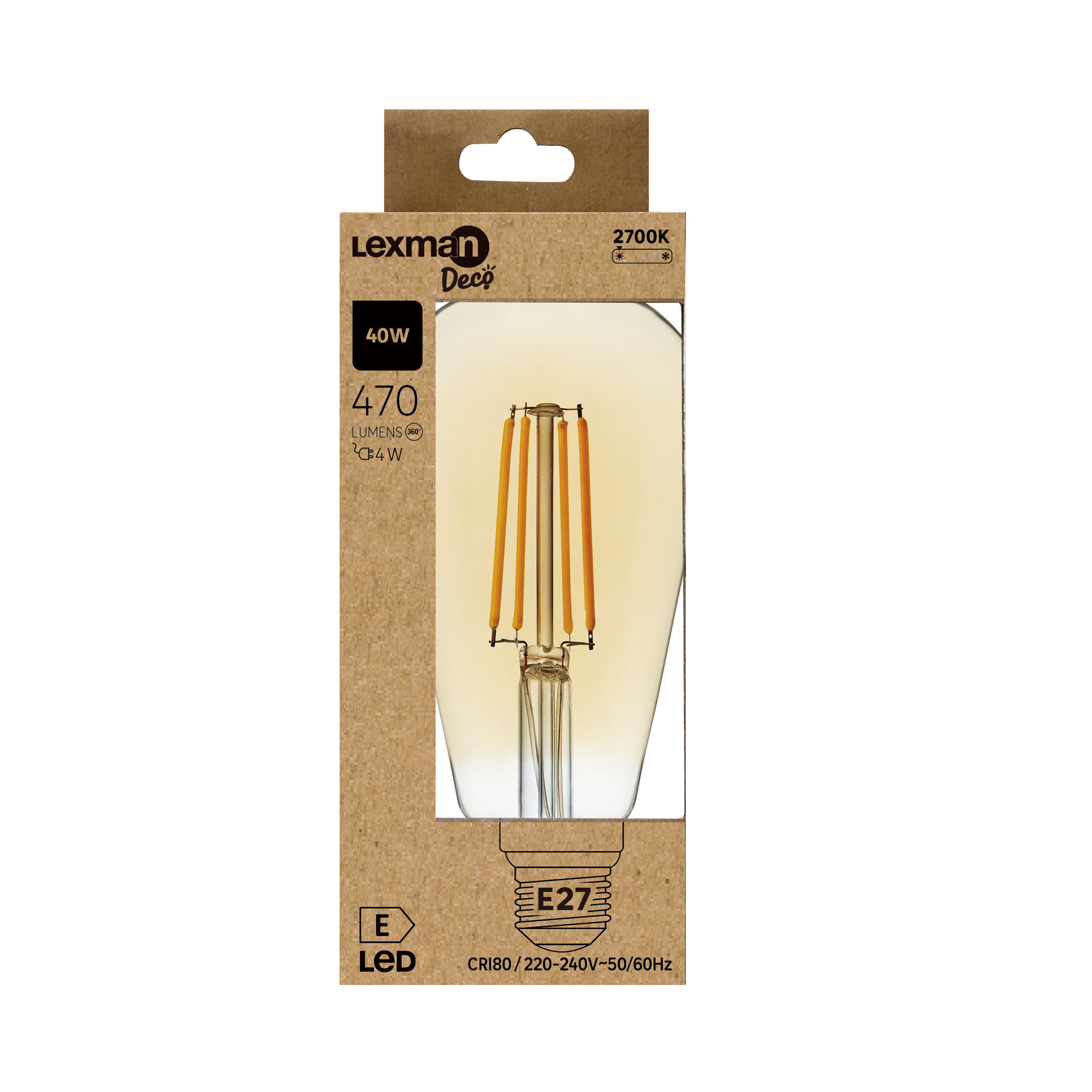 Bombilla decorativa LED filamento E27 Edison 470 lúmenes 4W color de la luz blanco cálido 2700K CRI 89-80 luz natural y fiel clase energética E - 3