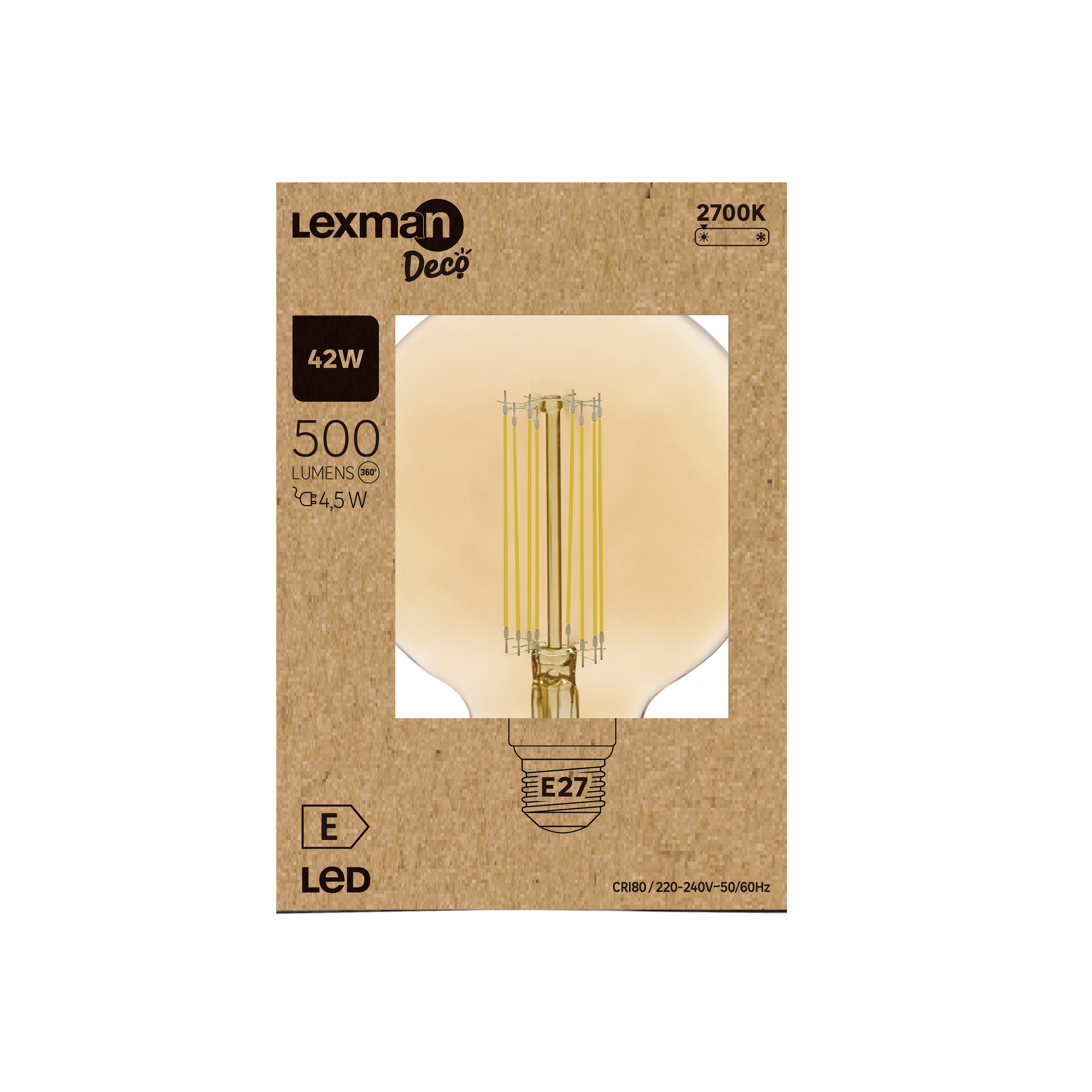 Bombilla LED E27 filamento forma estándar 500 lúmenes 4.5W color de la luz blanco cálido 2700K CRI 89-80 luz natural y fiel clase energética E - 3