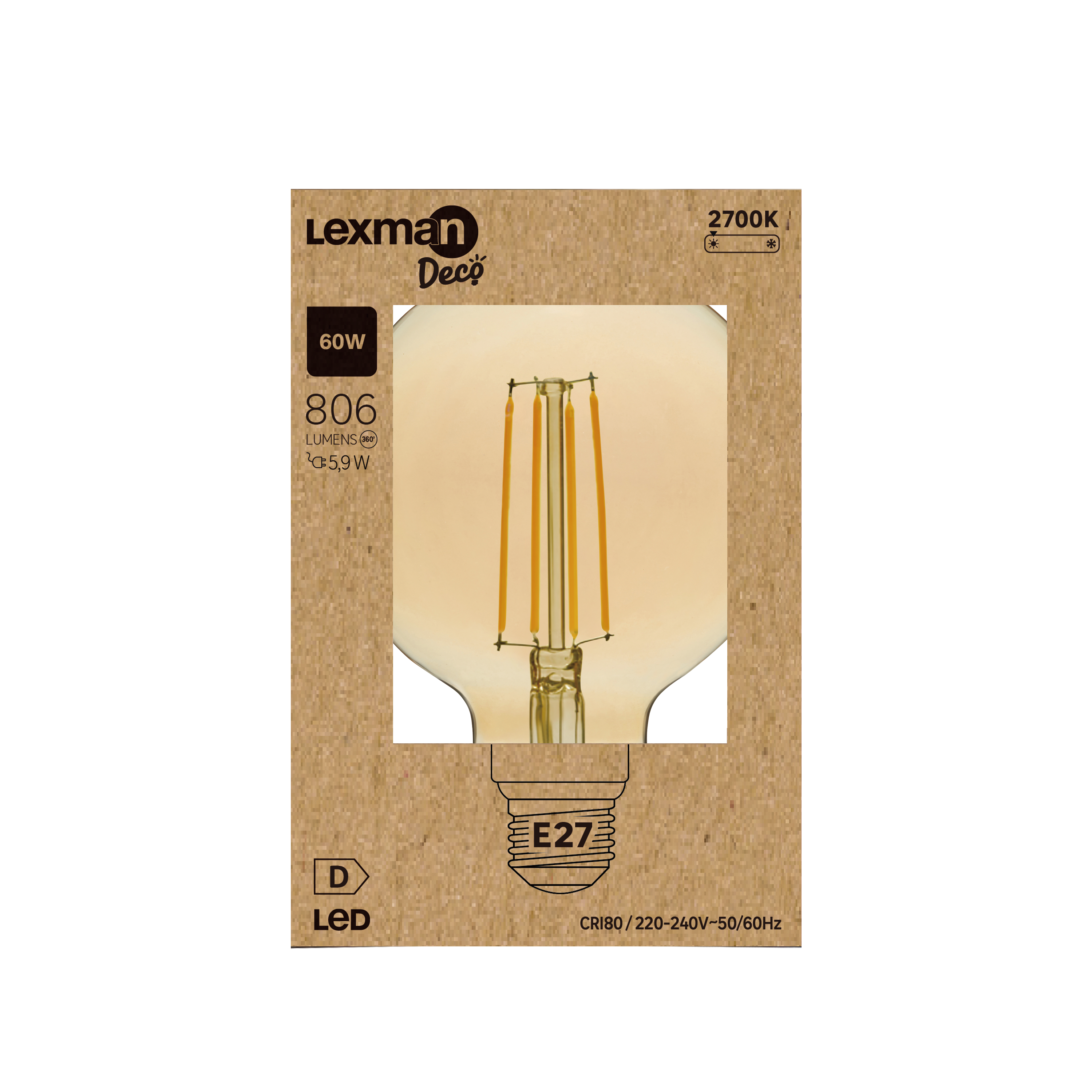 Ampoule led à filament, globe mm E27, 806lm = 60W, blanc chaud, LEXMAN - 3