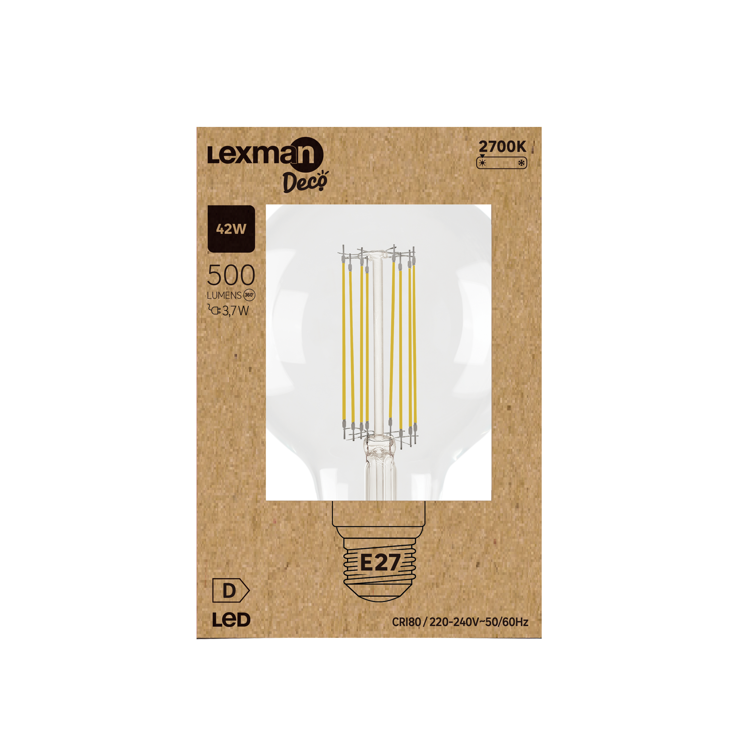 Bombilla LED E27 filamento forma estándar 500 lúmenes 3.7W color de la luz blanco cálido 2700K CRI 89-80 luz natural y fiel clase energética D - 2