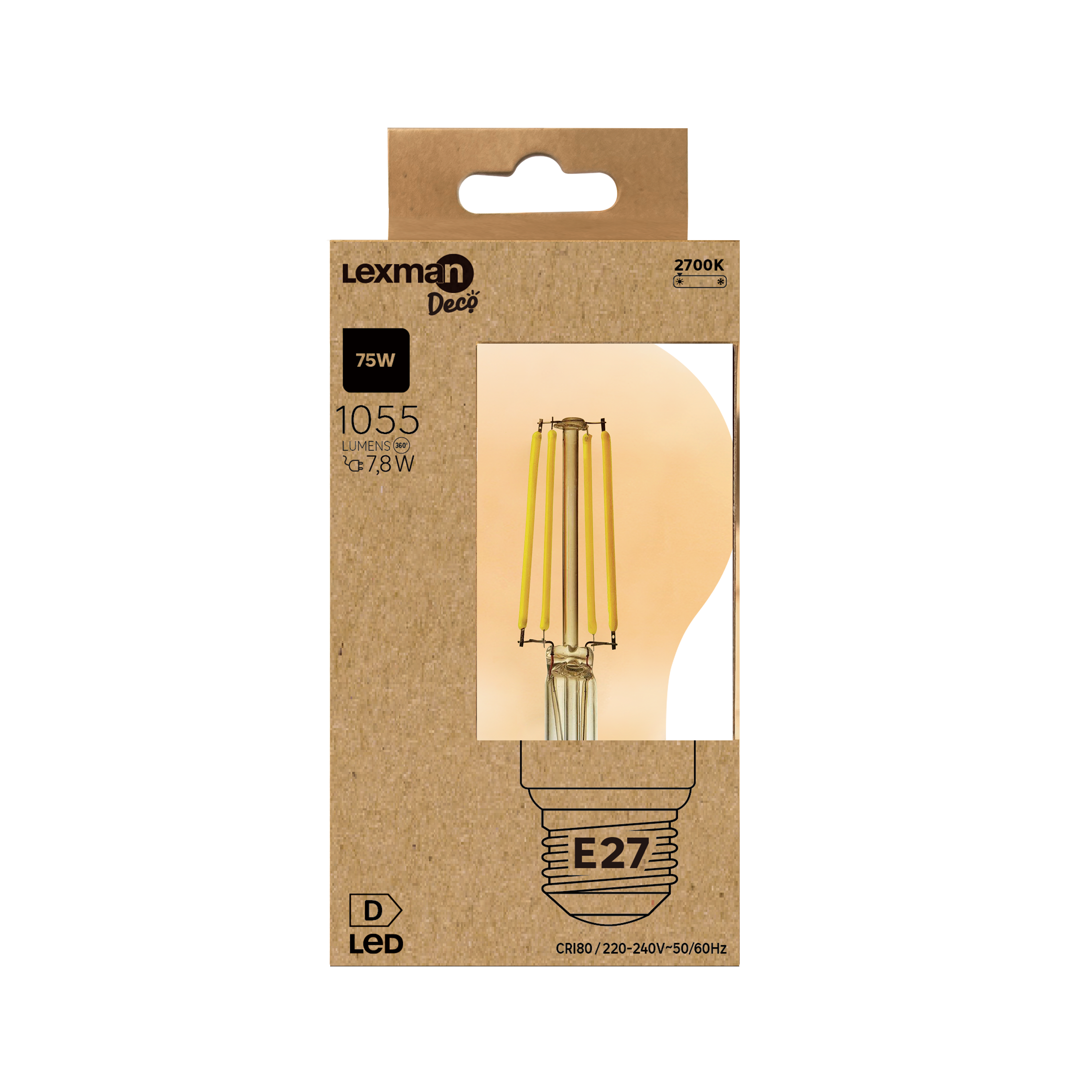Bombilla decorativa LED E27 filamento forma estándar 1055 lúmenes 7.8W color de la luz blanco cálido 2700K CRI 89-80 luz natural y fiel clase energética D - 3