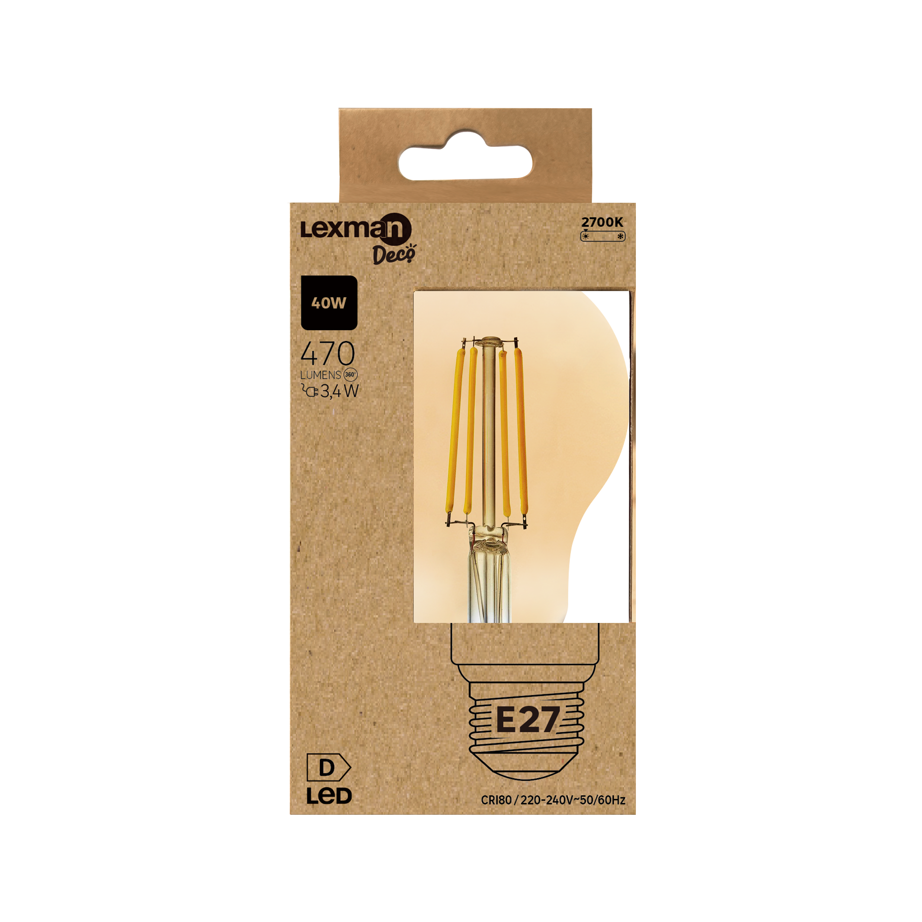 Ampoule led à filament,  E27, 470lm = 40W, blanc chaud, LEXMAN - 3