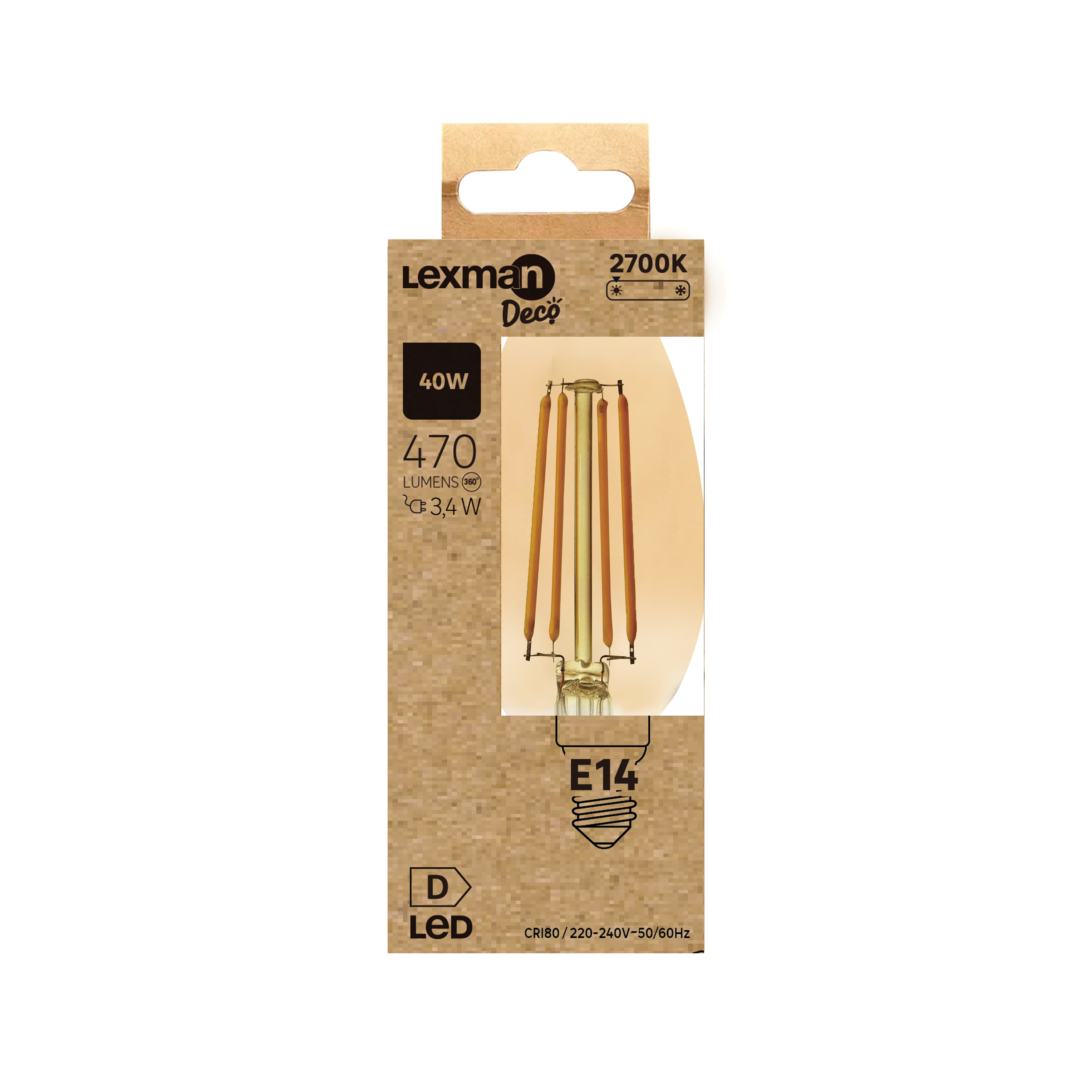 Bombilla decorativa LED filamento E14 forma vela 470 lúmenes 3.4W color de la luz blanco cálido 2700K CRI 89-80 luz natural y fiel  clase energética D - 2