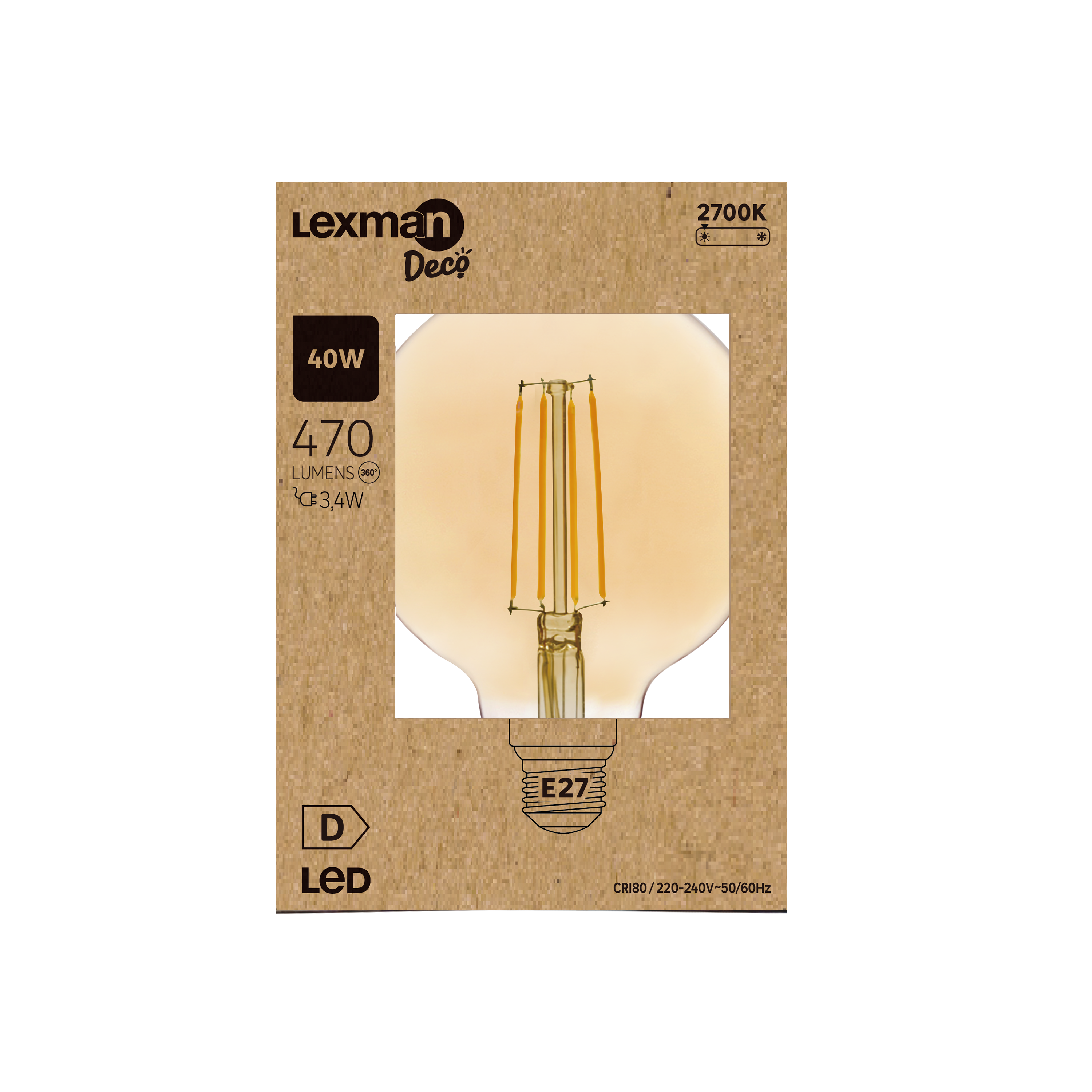 Bombilla decorativa LED filamento E27 forma globo 470 lúmenes 3.4W color de la luz blanco cálido 2700K CRI 89-80 luz natural y fiel  clase energética D - 3