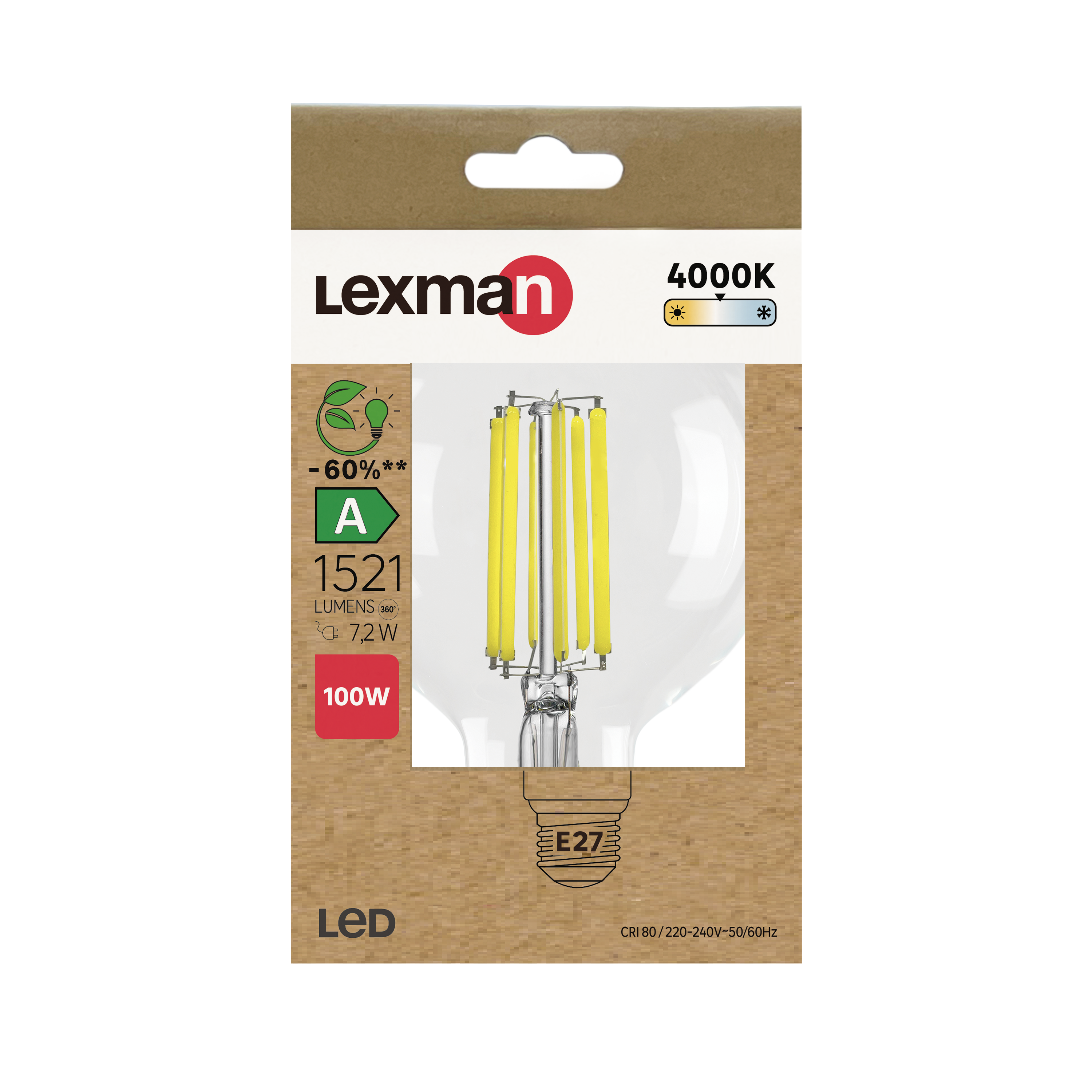 Bombilla LED filamento E27 clase A (mayor ahorro energético) 1521 lúmenes 7.2W color de la luz blanco neutro 4000K CRI 89-80 luz natural y fiel - 3