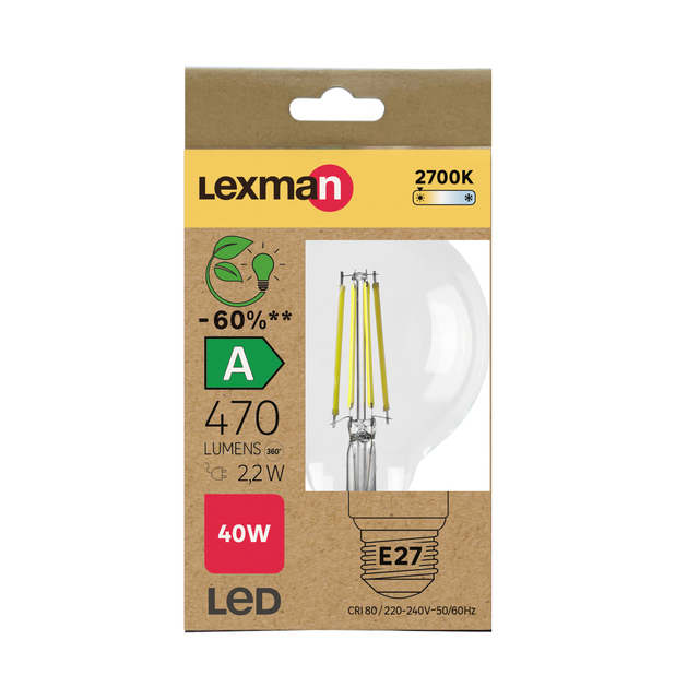 Ampoule led, E27, 470lm, classe énergétique A, blanc chaud, LEXMAN