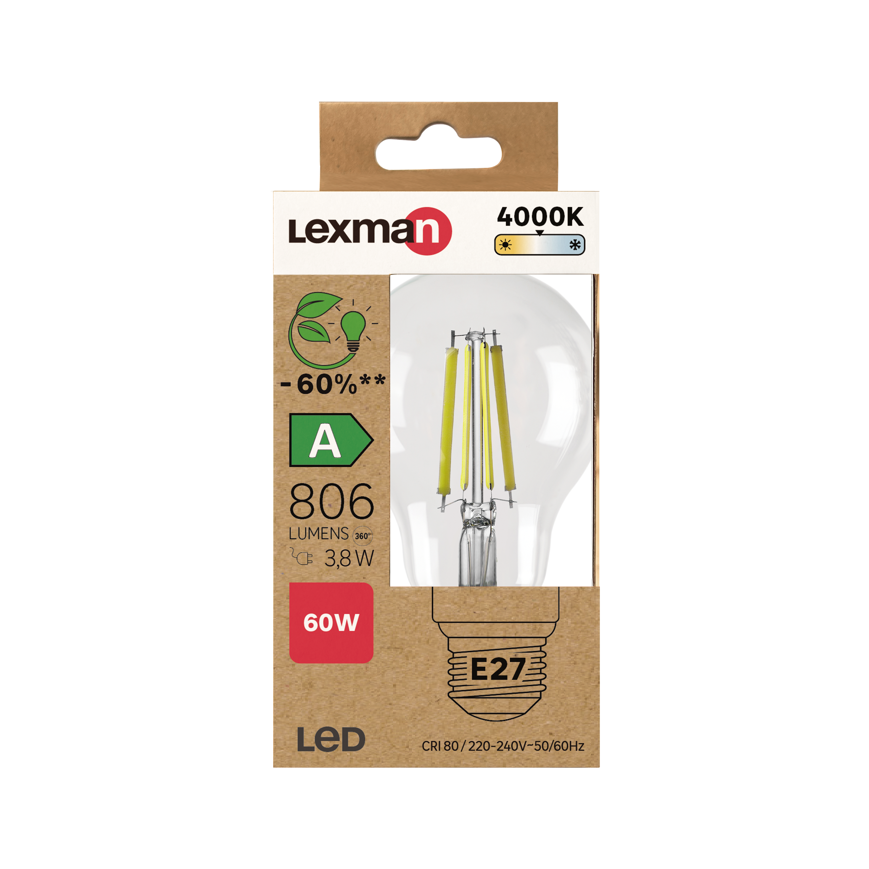 Ampoule led, E27, 806lm, classe énergétique A, blanc neutre, LEXMAN - 6