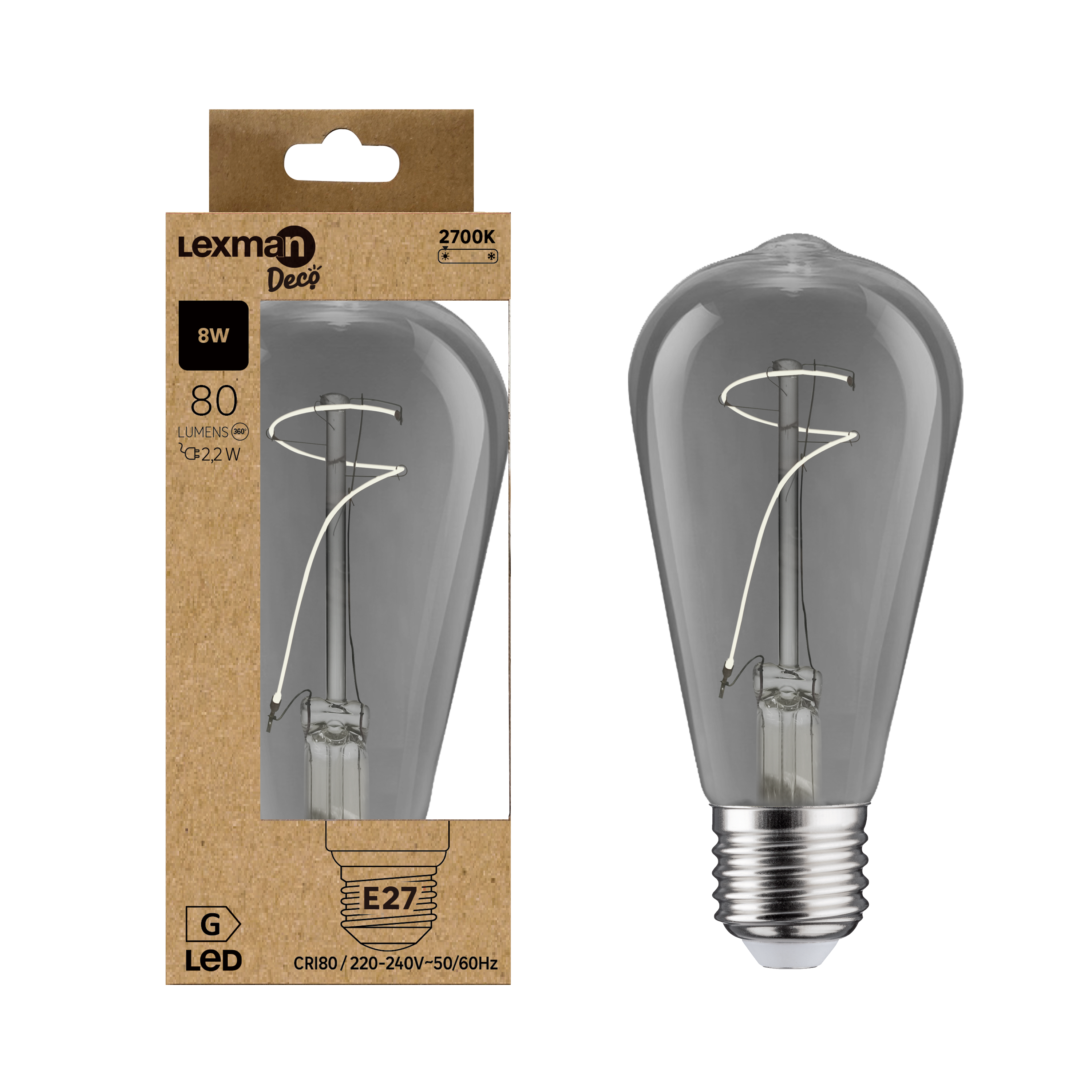 Bombilla decorativa LED filamento E27 forma Edison 80 lúmenes 2.2W color de la luz blanco cálido 2700K CRI 89-80 luz natural y fiel IP20 clase energética G - 4
