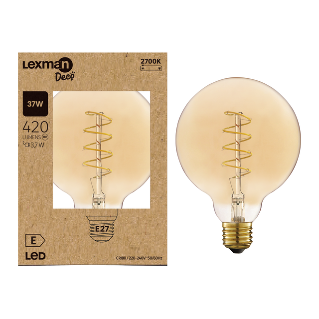 Lâmpada led filamentos G125E27 420LM 2200K espiral LEXMAN