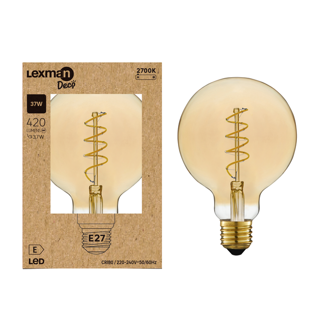 Lâmpada led filamentos G95 E27 420LM 2700K espiral LEXMAN