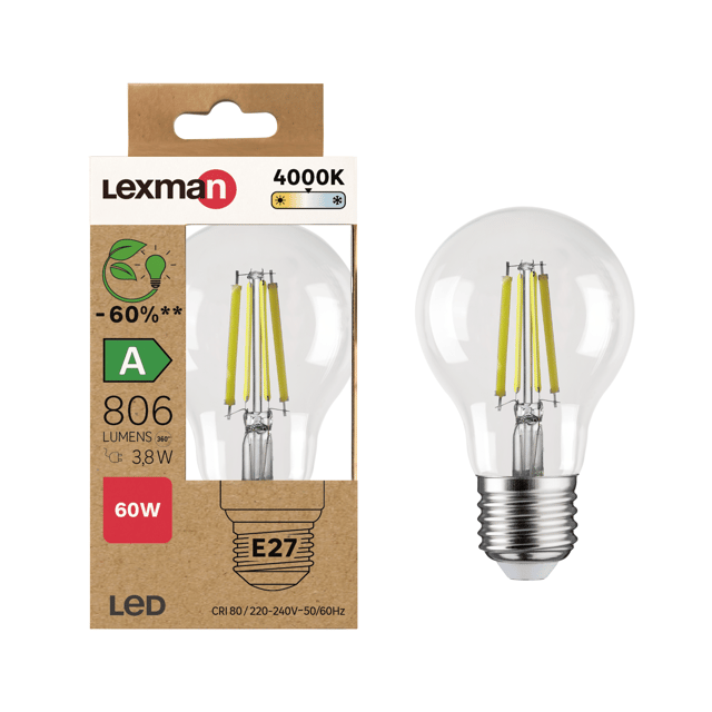 Ampoule led, E27, 806lm, classe énergétique A, blanc neutre, LEXMAN