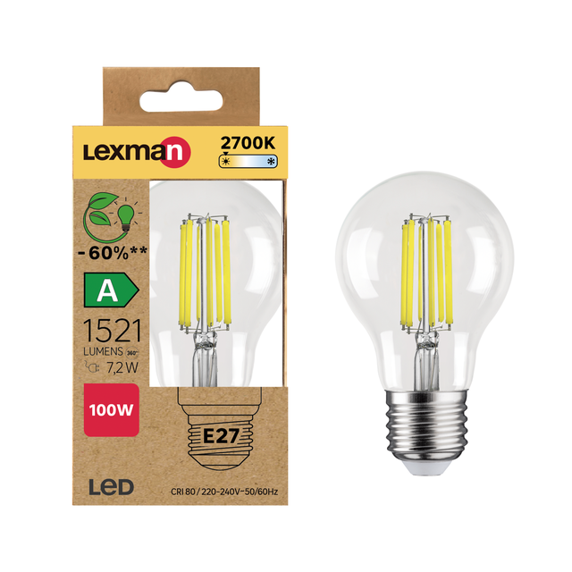 Ampoule led, E27, 1521lm, classe énergétique A, blanc chaud, LEXMAN