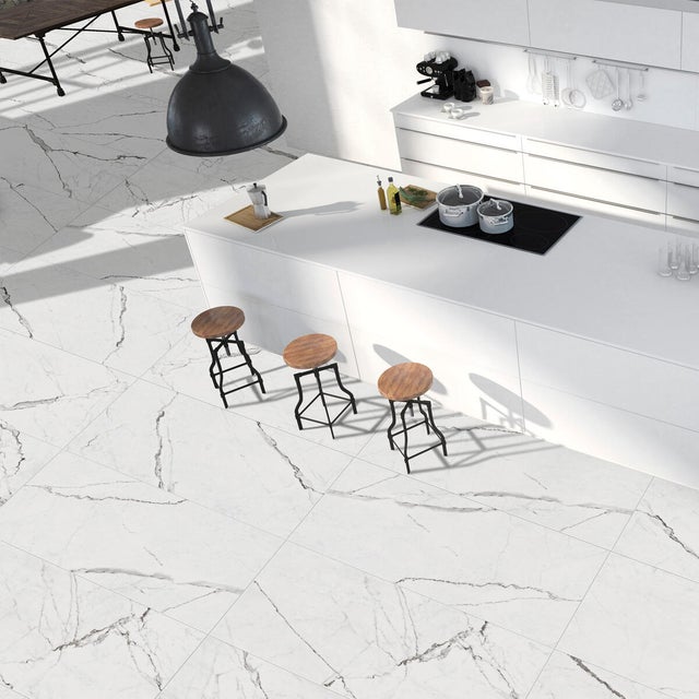 Piastrella da pavimento e rivestimento interno in gres porcellanato 60 x 120 cm rettificato smaltato bianco lappato Michelangelo traffico intenso (pei 4/5) Sp. 7 mm 1.44 mq