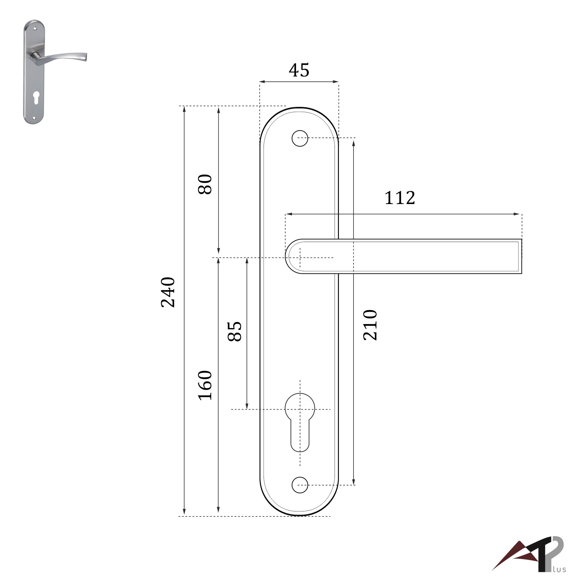 1/2 Juego de manilla con placa de puerta Arosa de aluminio, bocallave a 85mm, mano derecha - 2