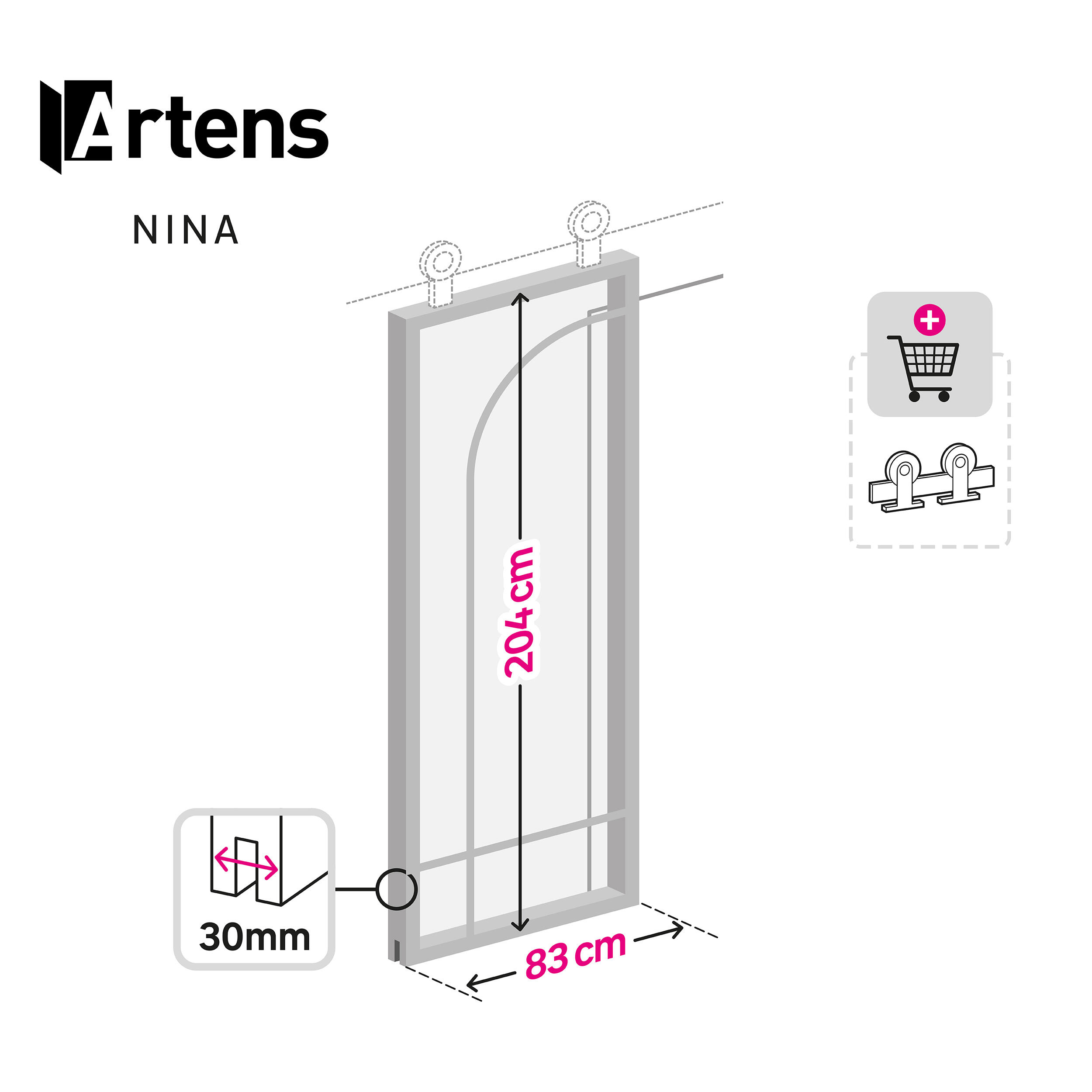Porte coulissante Nina alu vitrée, H.204 x 83 cm, ARTENS - 2