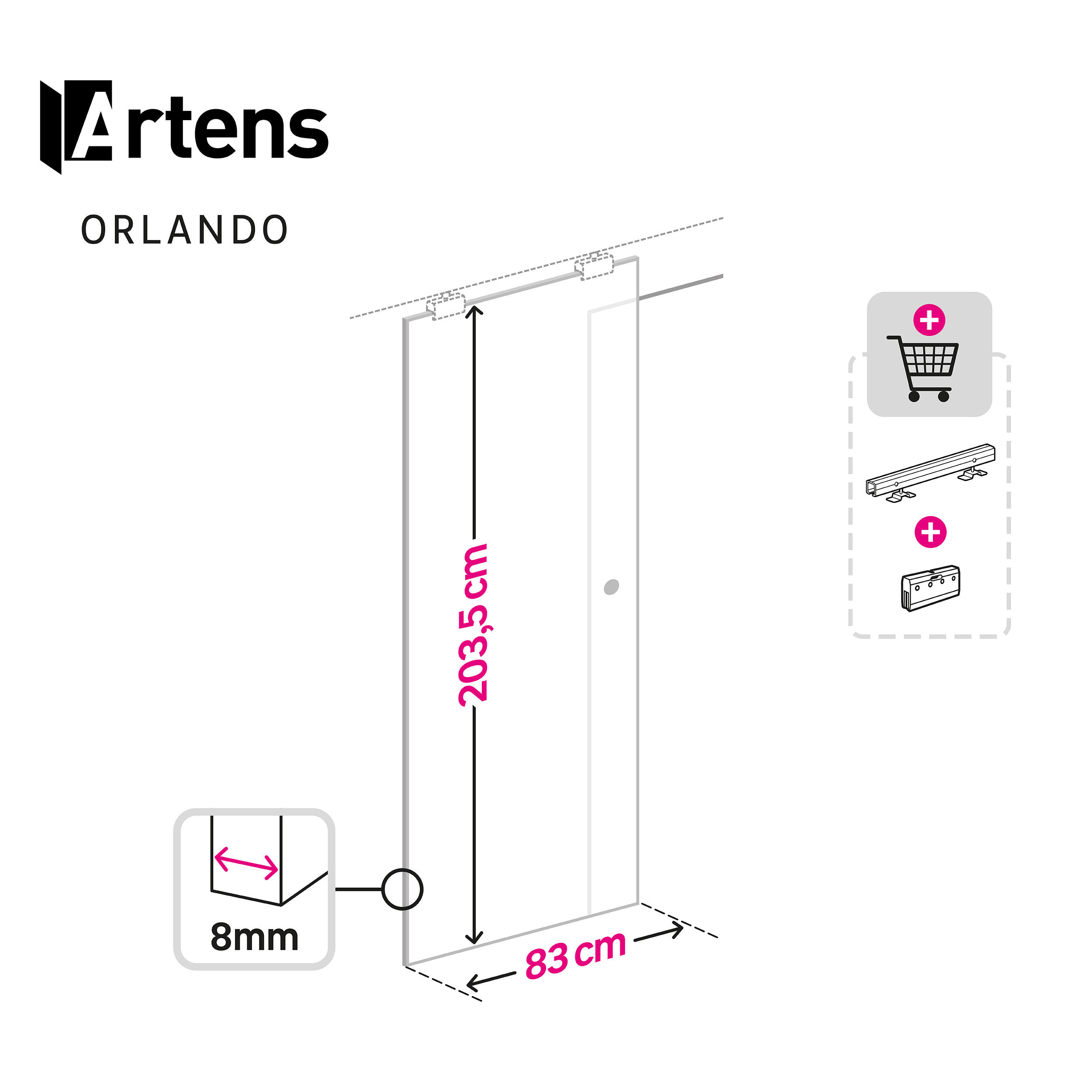 Puerta de interior corredera de cristal mate templado Artens Orlando anchura 83cm - 2